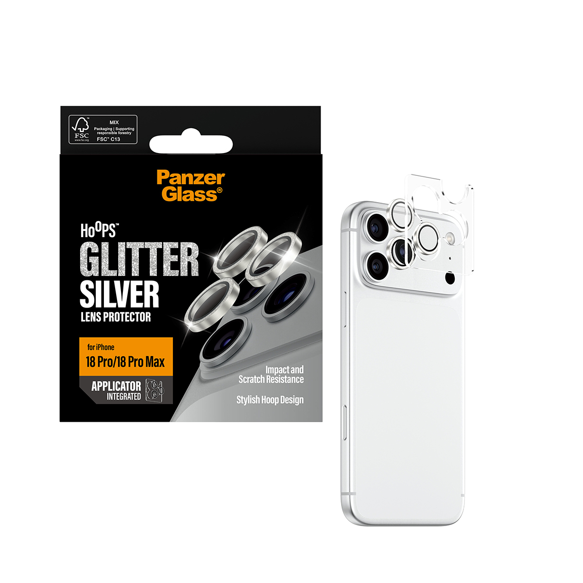PanzerGlass � Hoops� Camera Lens Protector Glitter Silver iPhone 18 Pro | 18 Pro Max Protector de pantalla 1 pieza(s)