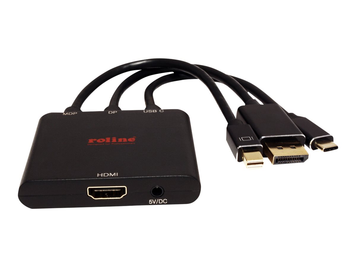 ROLINE 12.03.3139 c�ble vid�o et adaptateur 0,15 m HDMI Type A (Standard) DisplayPort + Mini DisplayPort + USB Type-C Noir