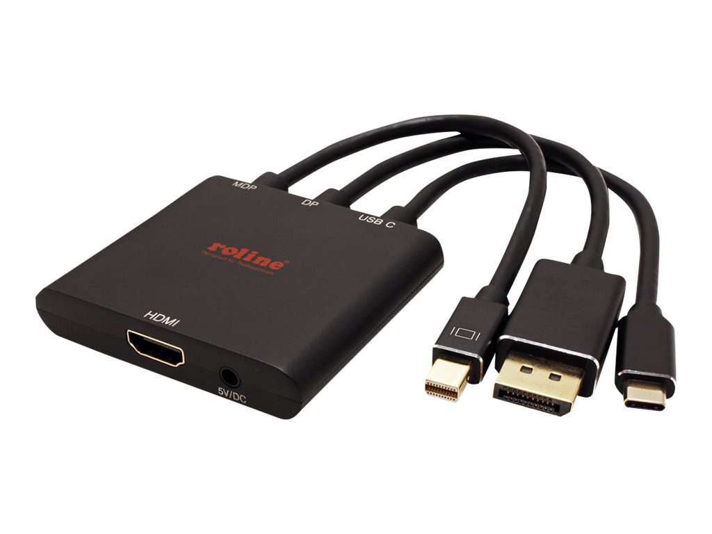 ROLINE 12.03.3139 c�ble vid�o et adaptateur 0,15 m HDMI Type A (Standard) DisplayPort + Mini DisplayPort + USB Type-C Noir