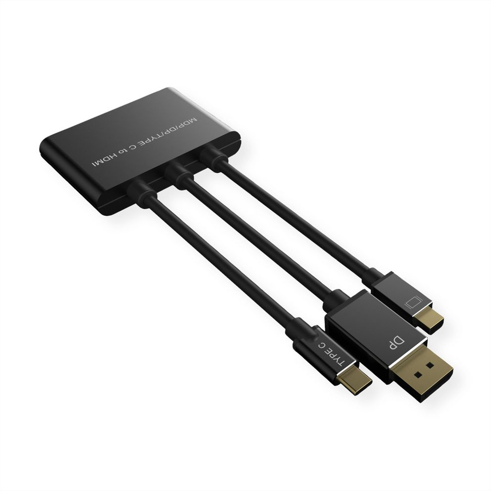 ROLINE 12.03.3139 c�ble vid�o et adaptateur 0,15 m HDMI Type A (Standard) DisplayPort + Mini DisplayPort + USB Type-C Noir