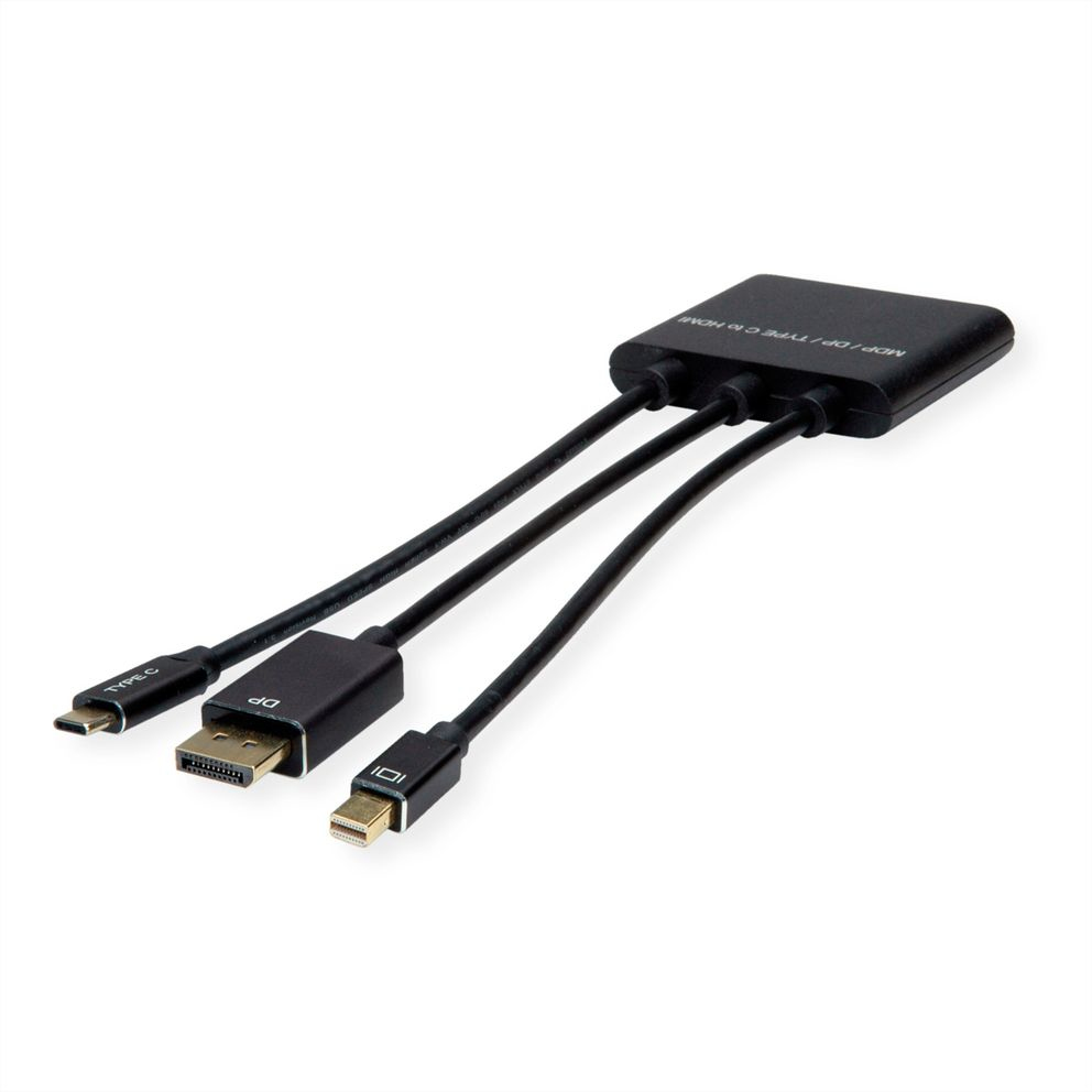 ROLINE 12.03.3139 c�ble vid�o et adaptateur 0,15 m HDMI Type A (Standard) DisplayPort + Mini DisplayPort + USB Type-C Noir