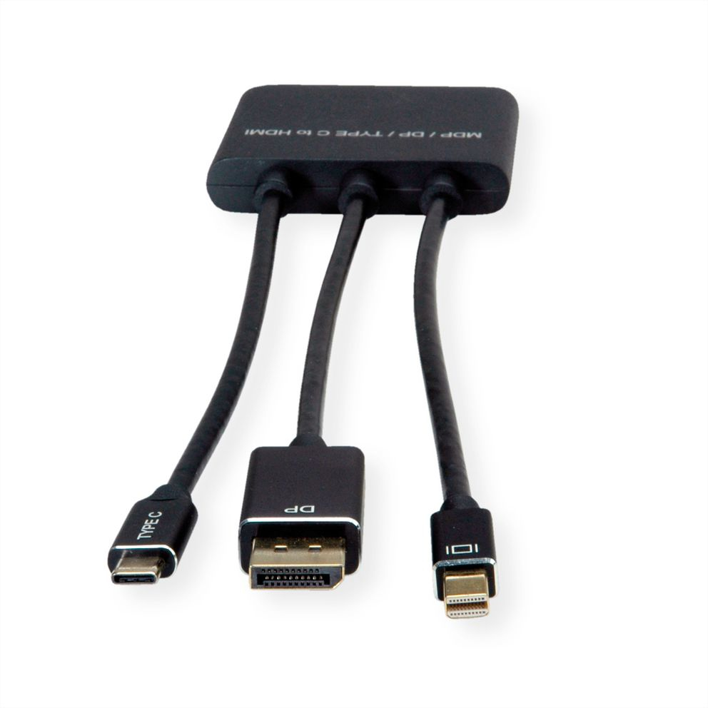 ROLINE 12.03.3139 c�ble vid�o et adaptateur 0,15 m HDMI Type A (Standard) DisplayPort + Mini DisplayPort + USB Type-C Noir