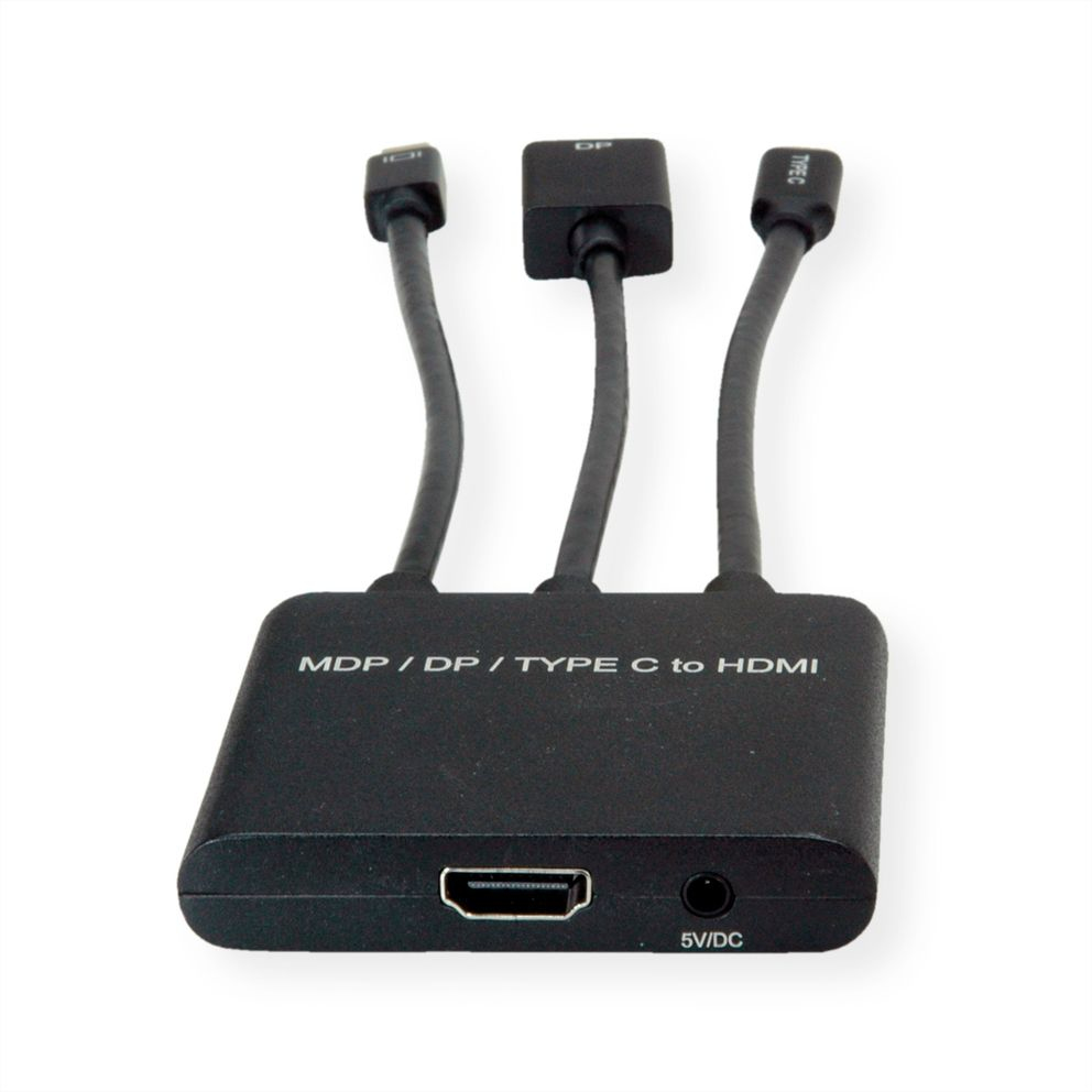 ROLINE 12.03.3139 c�ble vid�o et adaptateur 0,15 m HDMI Type A (Standard) DisplayPort + Mini DisplayPort + USB Type-C Noir