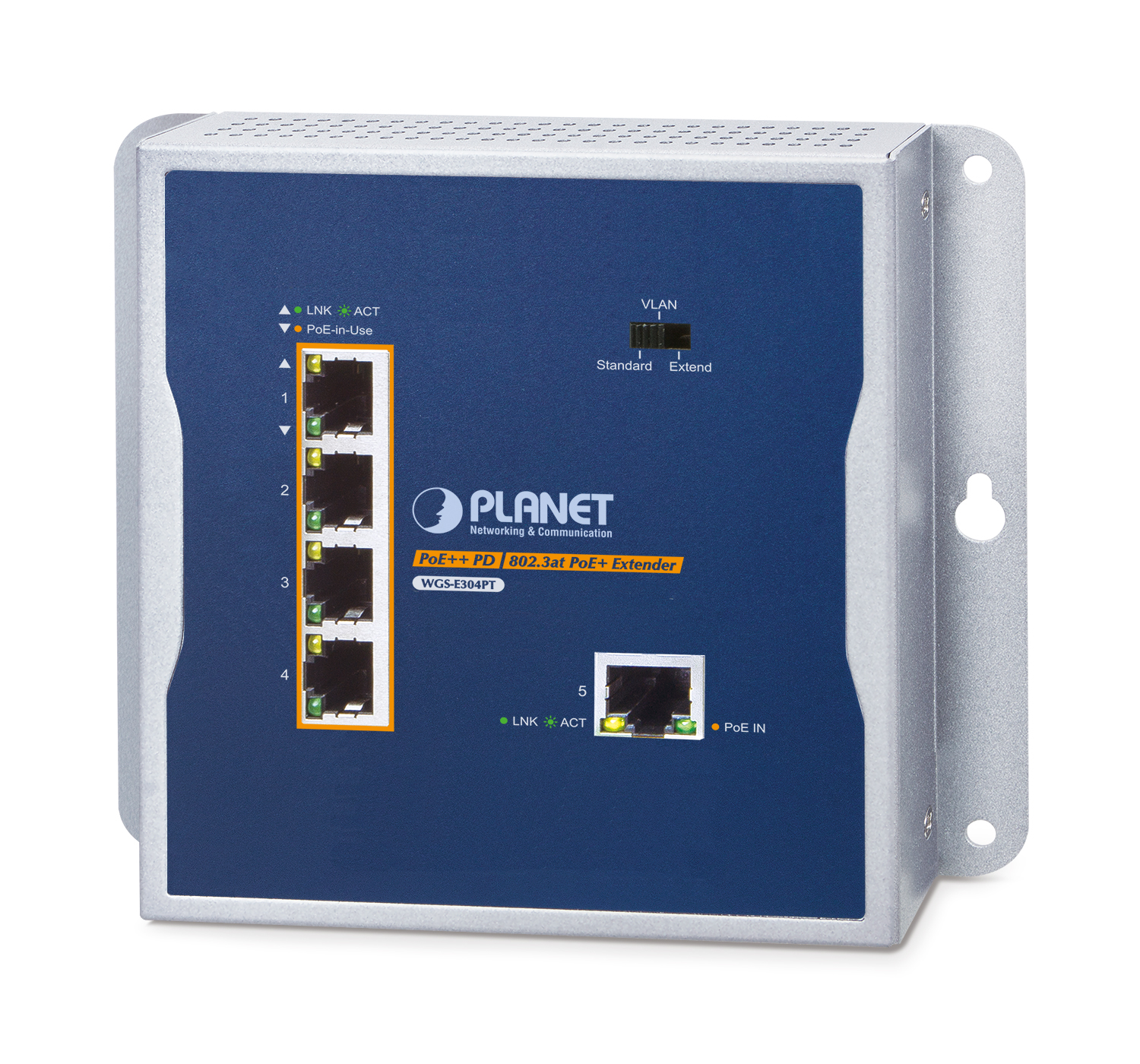 Planet WGS-E304PT Industrial PoE+ Wall-mounted Extender 1-Port PoE++ to - Switch - 1-Port