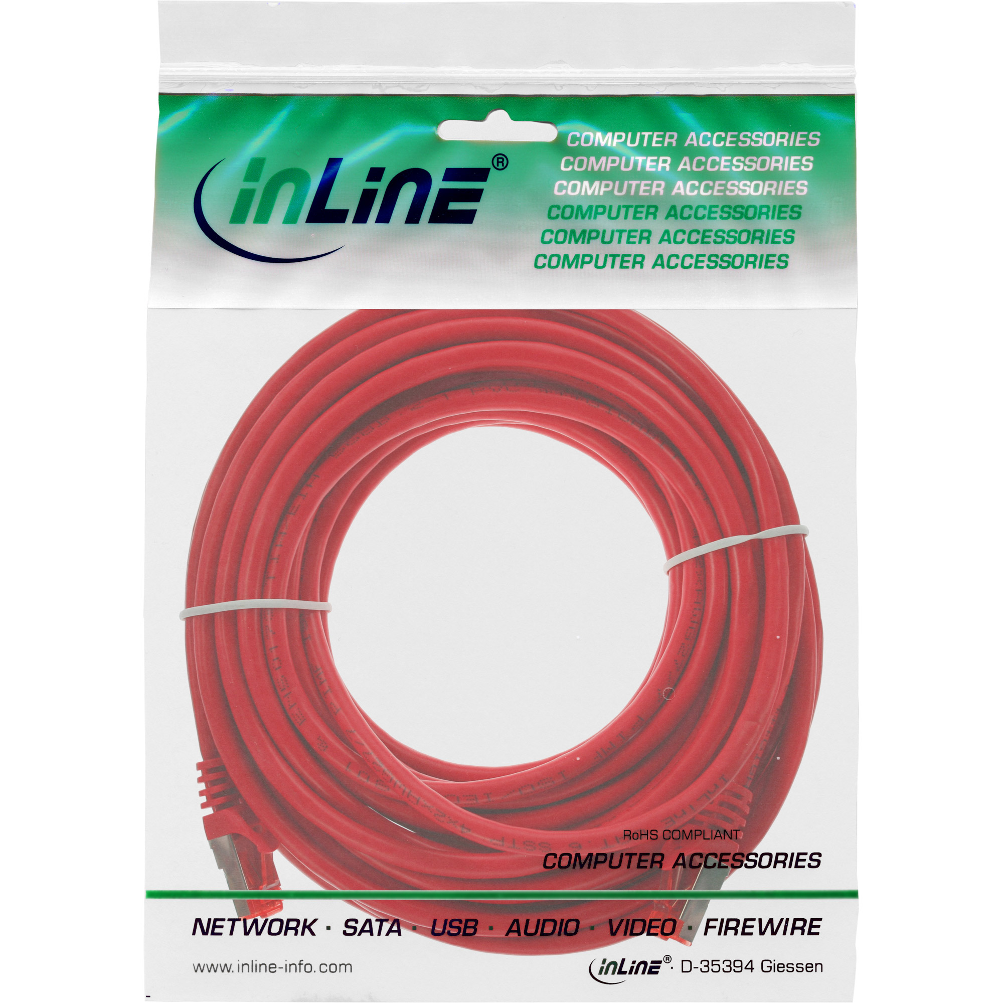 InLine Patch Cable S/FTP PiMF Cat.6 250MHz PVC CCA red 10m