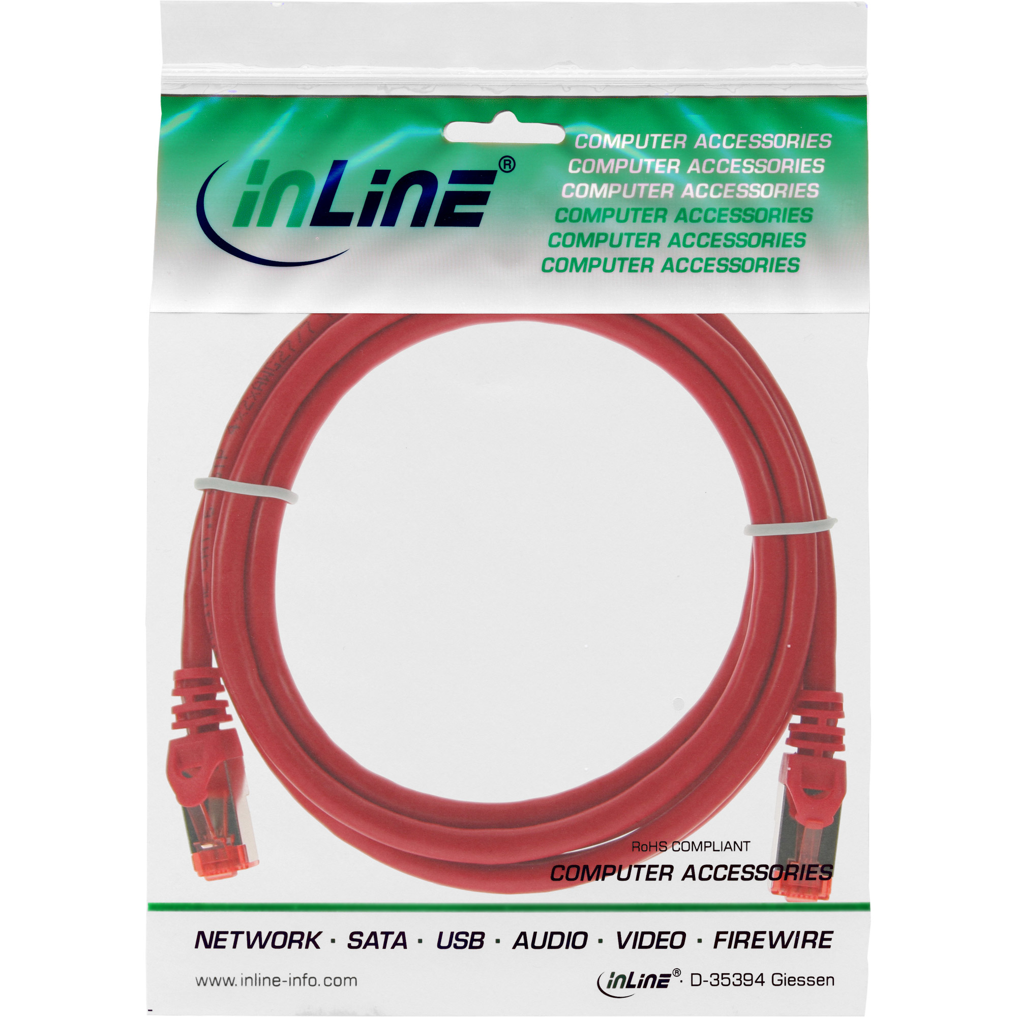 InLine Patch Cable S/FTP PiMF Cat.6 250MHz PVC CCA red 10m
