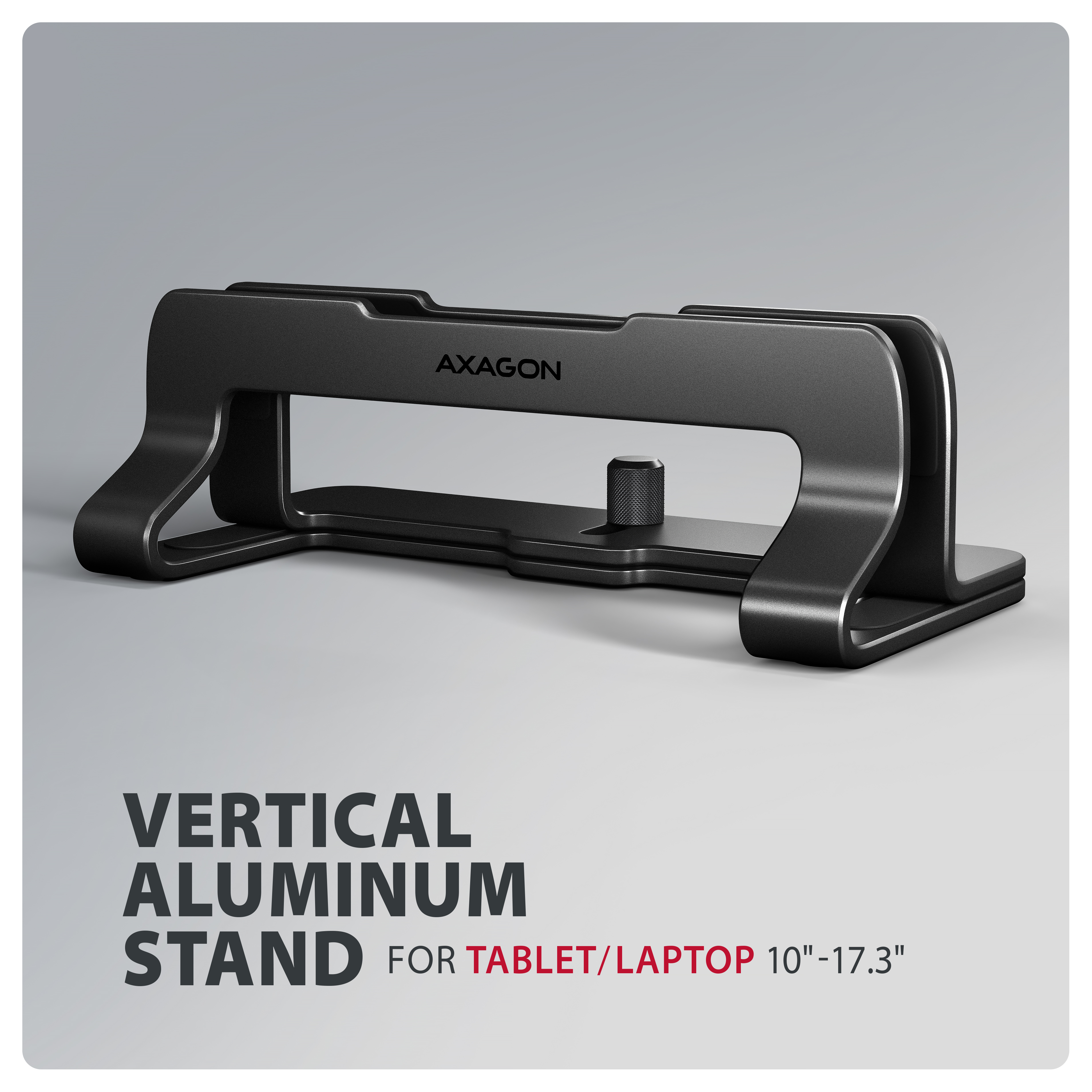 Axagon STND-VB Vertikaler Laptop-St�nder, einstellbare Breite, Aluminium Supporto per laptop e tablet Nero 43,9 cm (17.3)
