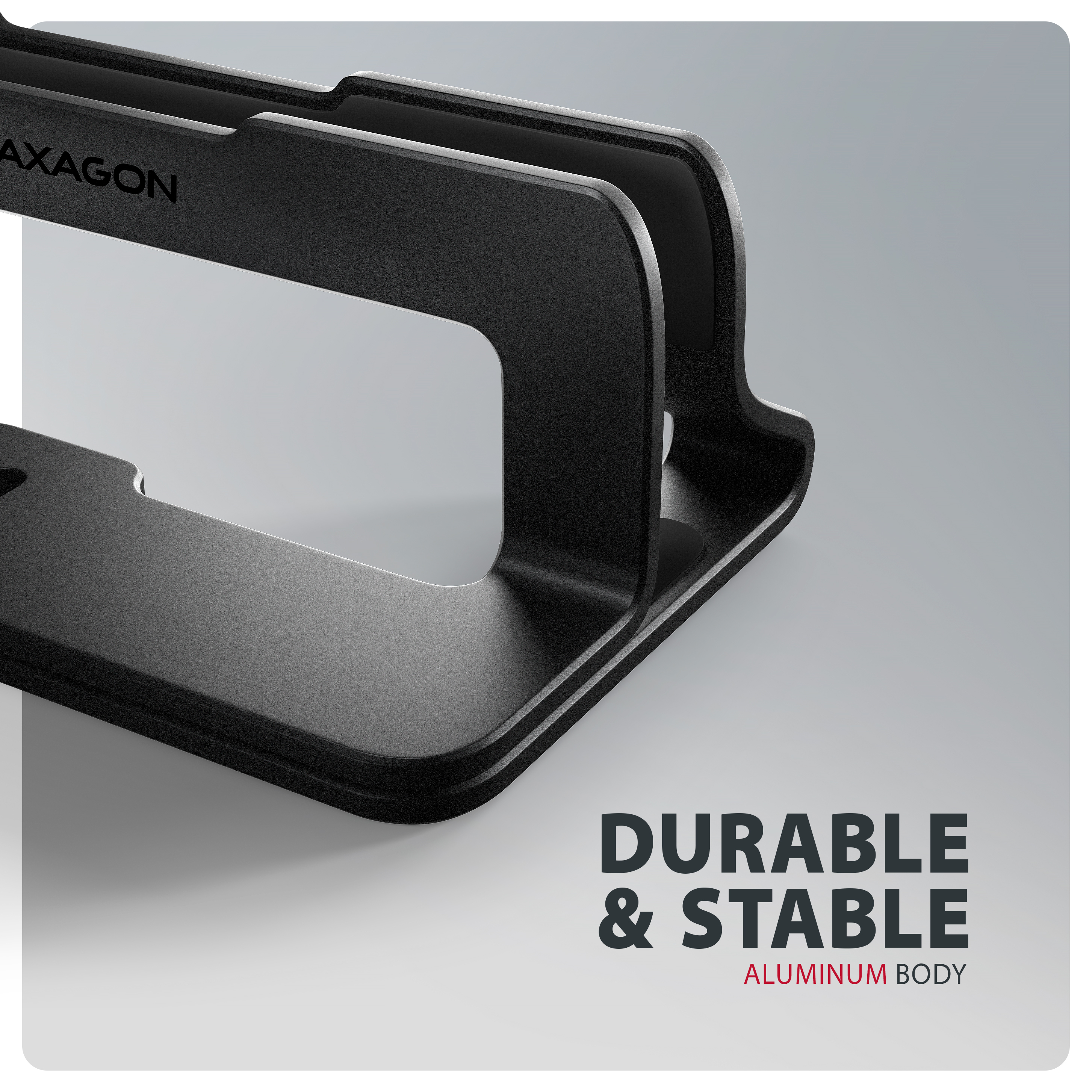 Axagon STND-VB Vertikaler Laptop-St�nder, einstellbare Breite, Aluminium Supporto per laptop e tablet Nero 43,9 cm (17.3)