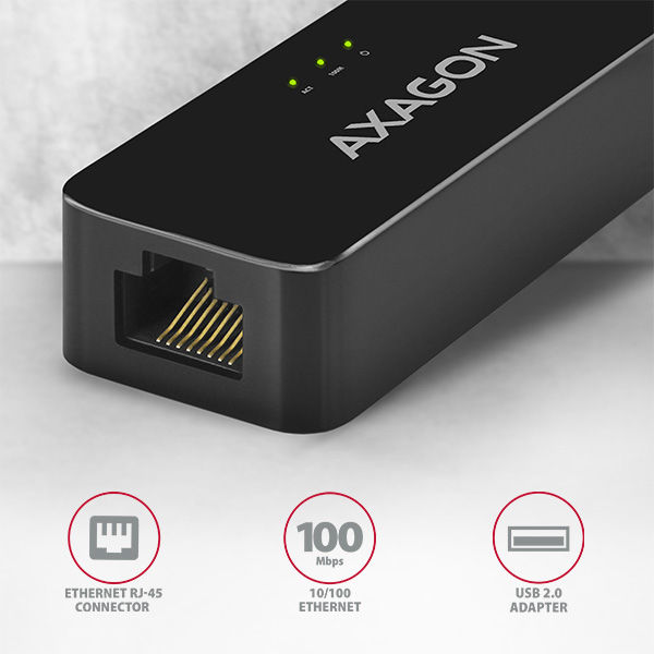 Axagon ADE-XR cable gender changer USB 2.0 RJ-45 Black