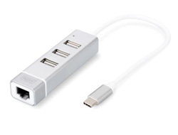 DIGITUS USB Type-C 3-Port Hub + Fast Ethernet LAN-Adapter