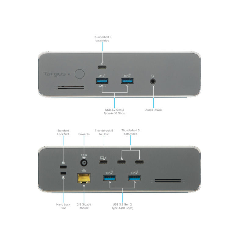 Targus DOCK230EUZ replicatore di porte e docking station per laptop Cablato Thunderbolt 5 Argento