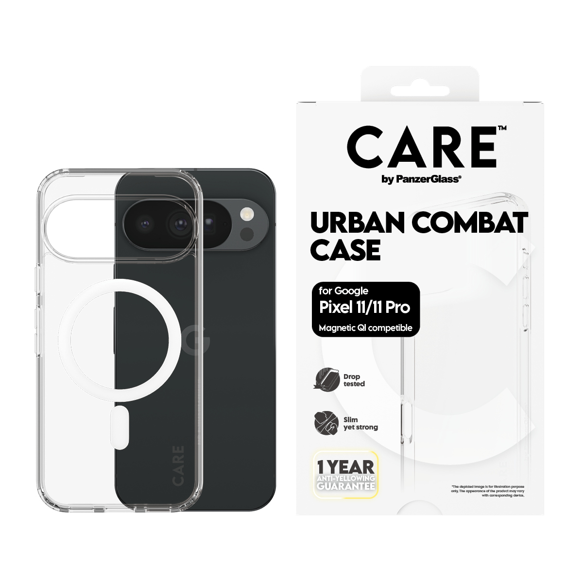 PanzerGlass CARE by � Urban Combat Case Transparent w. White Qi Google Pixel 11 coque de protection pour t�l�phones portables Housse