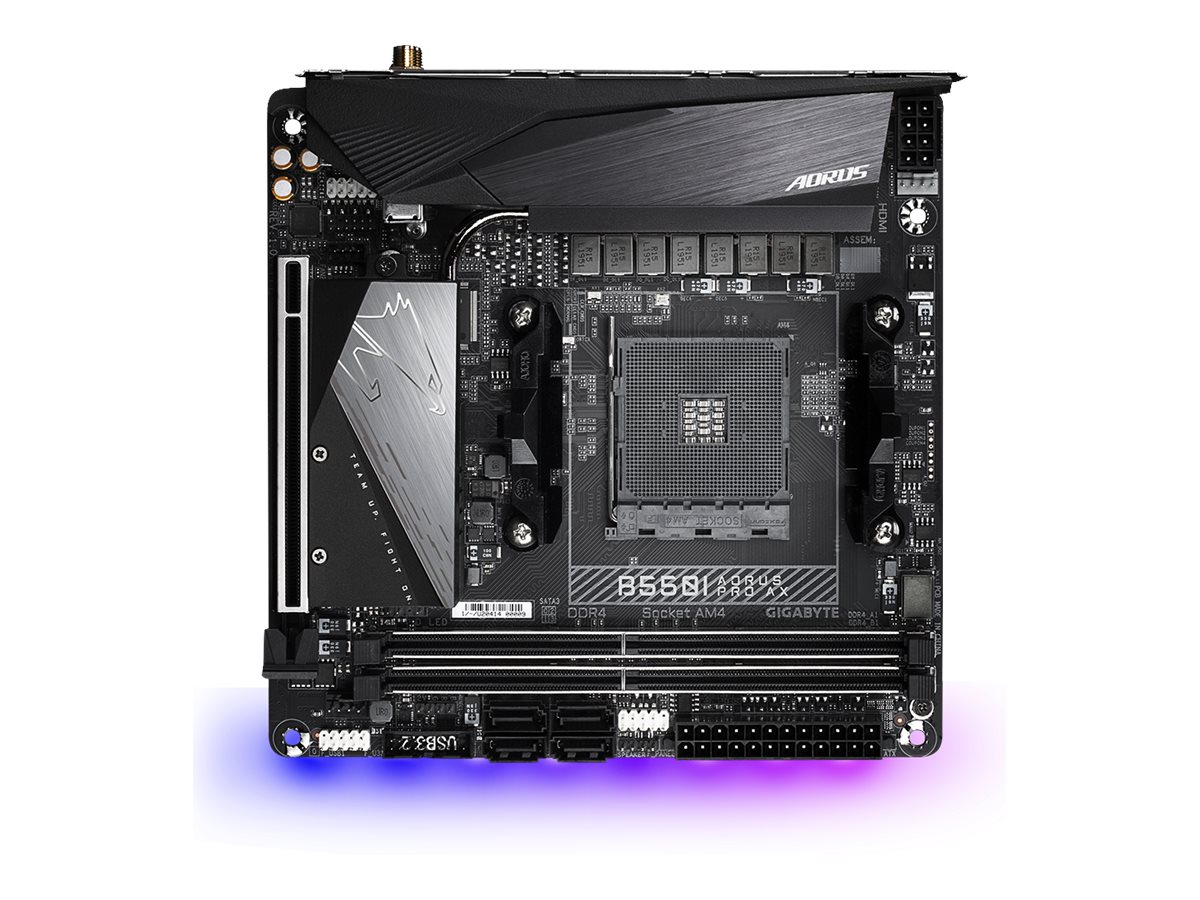 GIGABYTE B550I AORUS PRO AX Motherboard - AMD Ryzen 5000 CPUs, 8 Phases VRM, up to 5300MHz DDR4, 1xPCIe 4.0 + 1xPCIe 3.0 M.2, Wi-Fi 6E, 2.5GbE LAN, USB 3.2 Gen 2