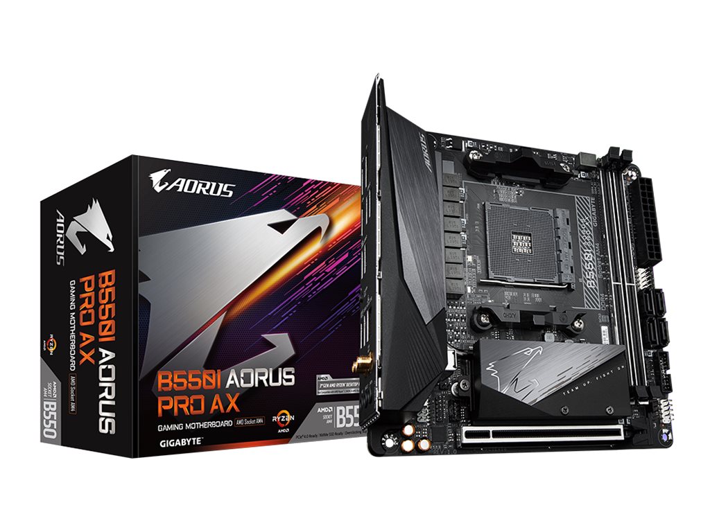 GIGABYTE B550I AORUS PRO AX Placa base - Procesadores AMD Ryzen 5000, VRM de 8 fases, hasta 5300 MHz DDR4, 1xPCIe 4.0 + 1xPCIe 3.0 M.2, Wi-Fi 6E, LAN 2.5GbE, USB 3.2 Gen 2