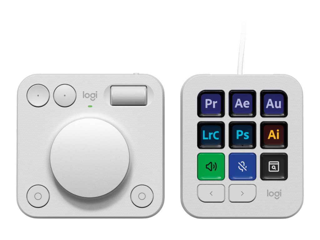 Logitech MX Creative Console, keypad programable con 9 teclas LCD personalizables y dial de control para diseo grfico, edicin de vdeo, fotografa, uso con Adobe, Zoom, Spotify, etc. Color Gris