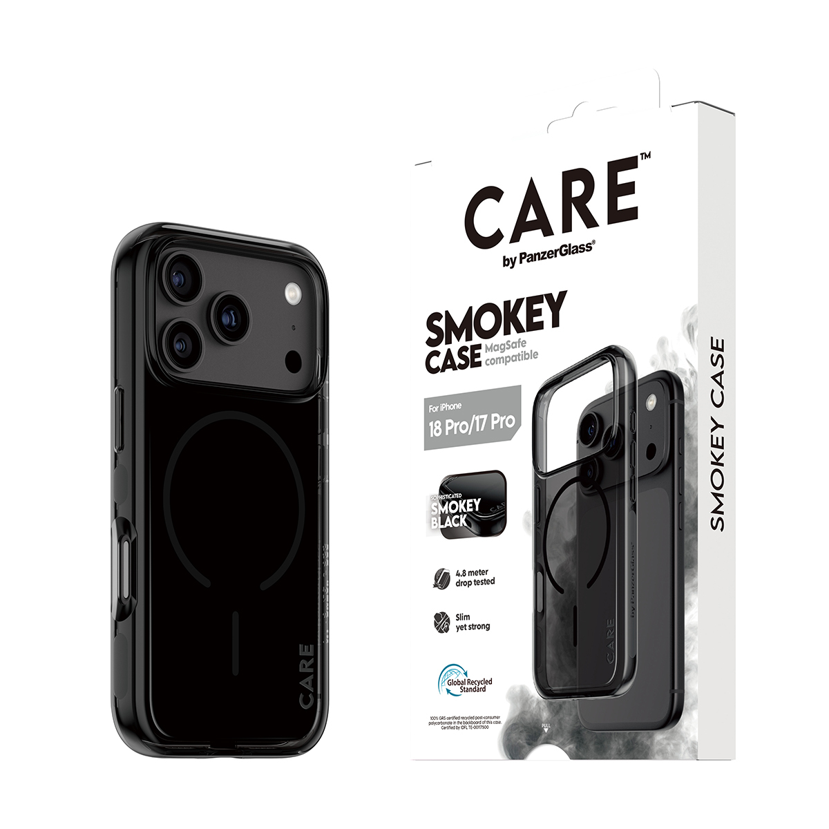 PanzerGlass CARE by � Smokey Case w. Black MagSafe iPhone 2026 Pro | 17 Pro coque de protection pour t�l�phones portables Housse Transparent