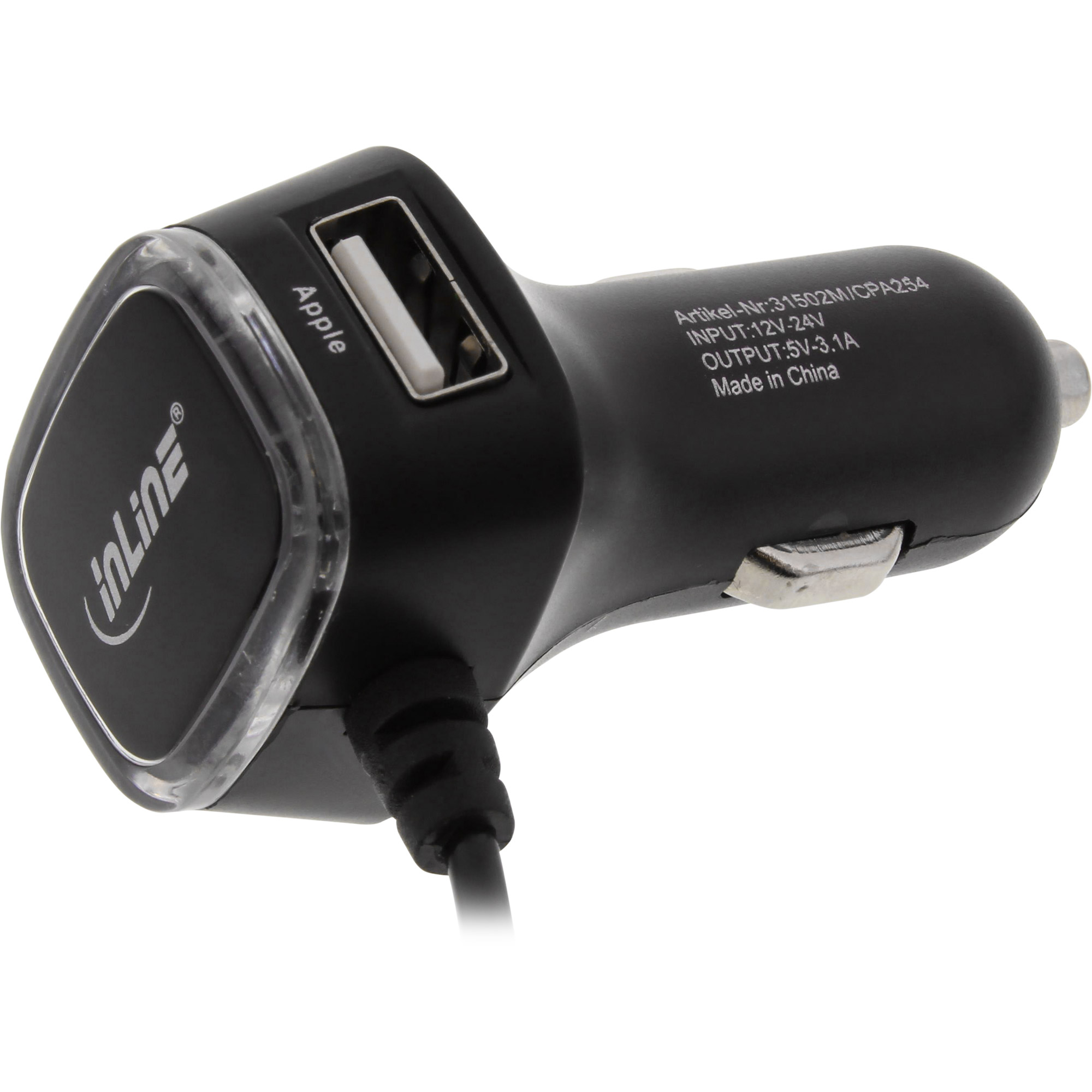 InLine USB Car Adapter 5V / 3.1A 2x USB A + Micro USB 5 Pin