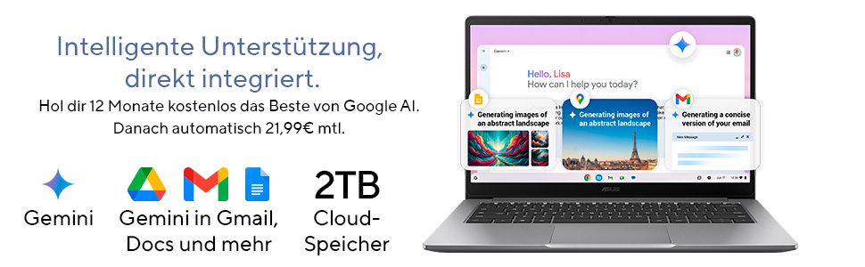 ASUS Chromebook CX1405CTA-MW0355 Intel Core 3 N355 35,6 cm (14) Full HD 8 GB LPDDR5-SDRAM 128 GB eMMC Wi-Fi 6 (802.11ax) ChromeOS Alem�n Gris