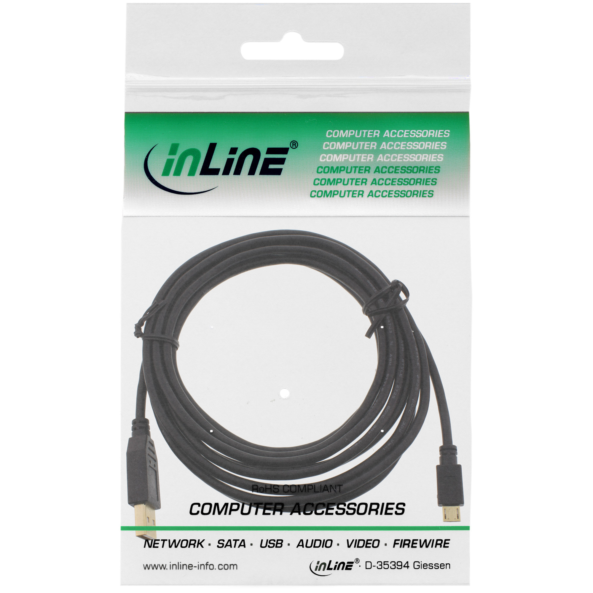 InLine 3m USB cable USB USB A Micro-USB B Negro