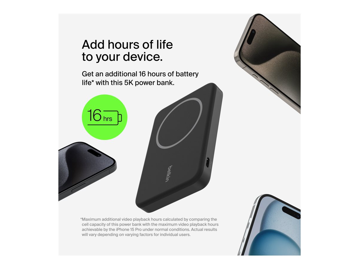 Belkin BoostCharge Pro - Induktive Power Bank - magnetisch mit Qi2 - 5000 mAh - 15 Watt - Fast Charge (24 pin USB-C)