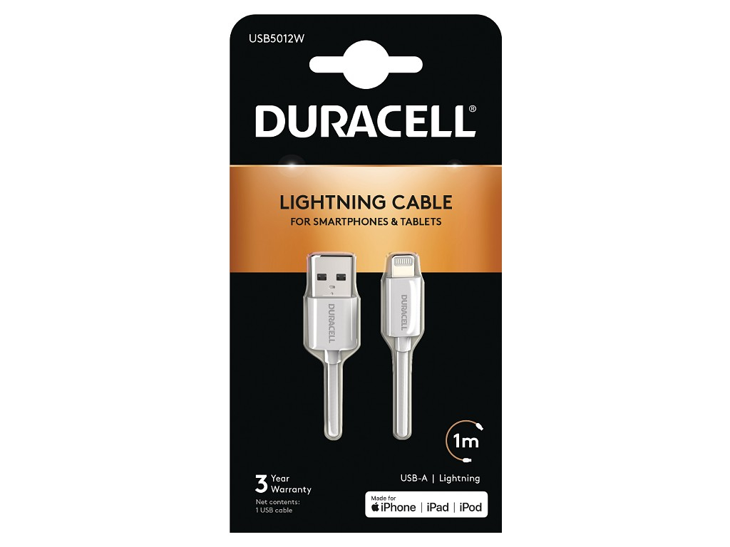 Duracell USB5012W c�ble USB 2.0 1 m USB A Lightning Blanc