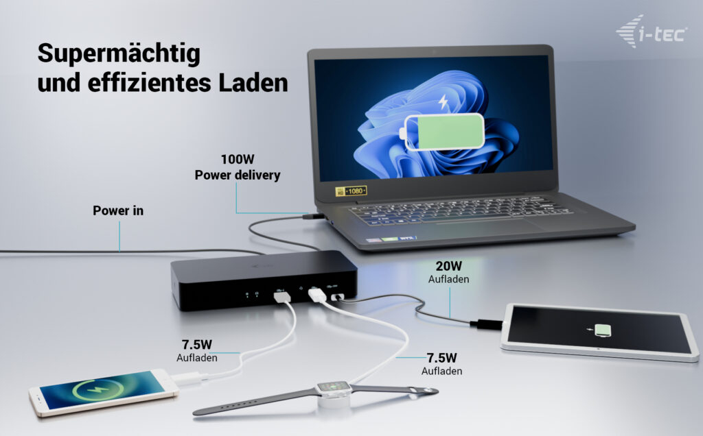 i-tec Universal Intelligent Dual Display Docking Station + Power Delivery 100W