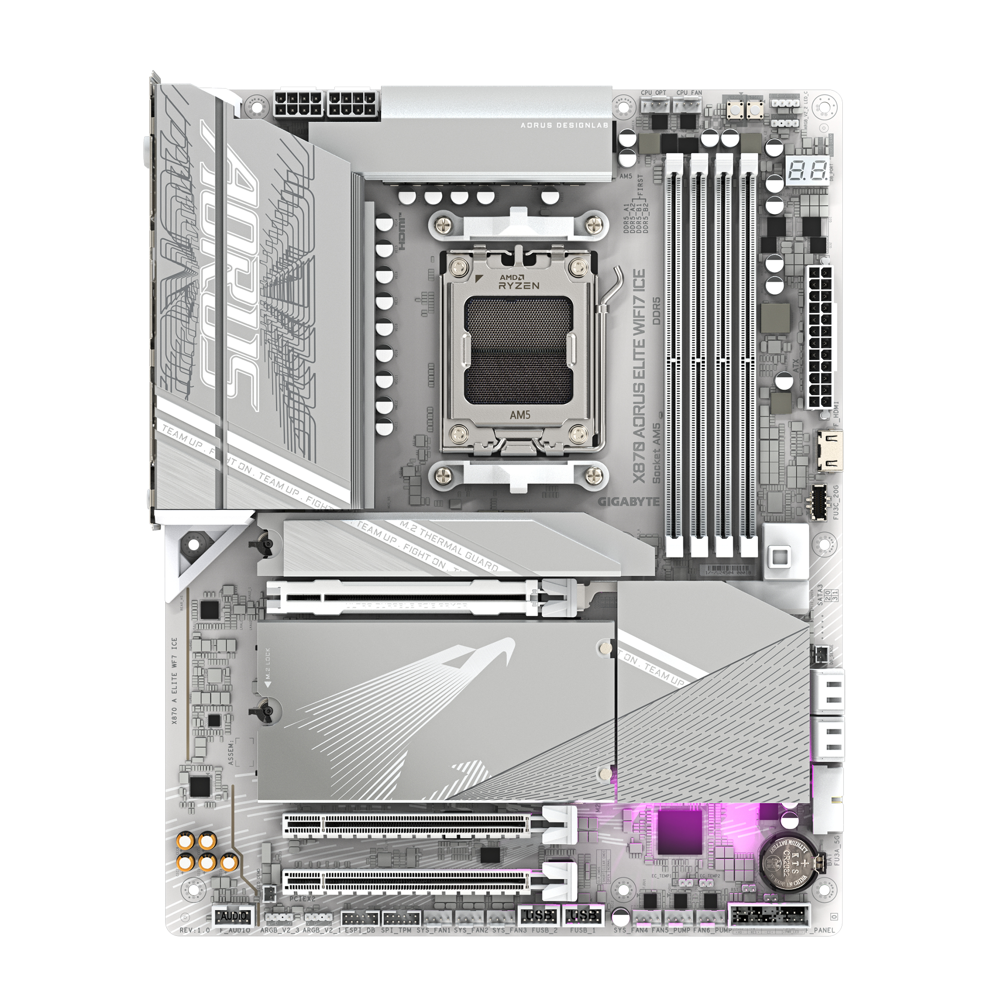 GIGABYTE X870 A ELITE WF7 ICE Motherboard - Supports AMD Ryzen 9000 CPUs, 16+2+2 Phases Digital VRM, up to 8000MHz DDR5 (OC), 4xPCIe 5.0 + 4xM.2,Wi-Fi 7, 2.5GbE LAN, USB 3.2 Gen 2x2