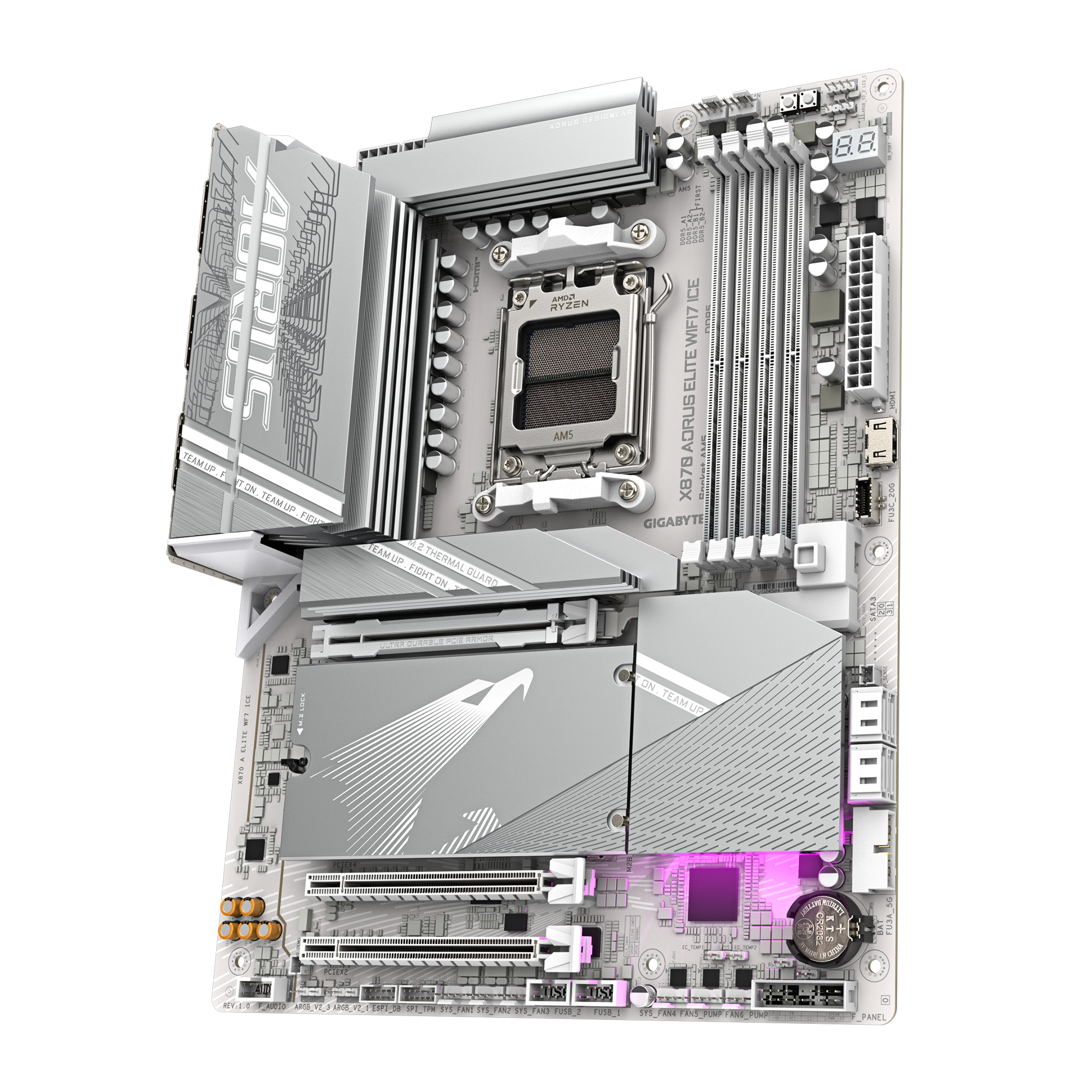GIGABYTE X870 A ELITE WF7 ICE Motherboard - Supports AMD Ryzen 9000 CPUs, 16+2+2 Phases Digital VRM, up to 8000MHz DDR5 (OC), 4xPCIe 5.0 + 4xM.2,Wi-Fi 7, 2.5GbE LAN, USB 3.2 Gen 2x2