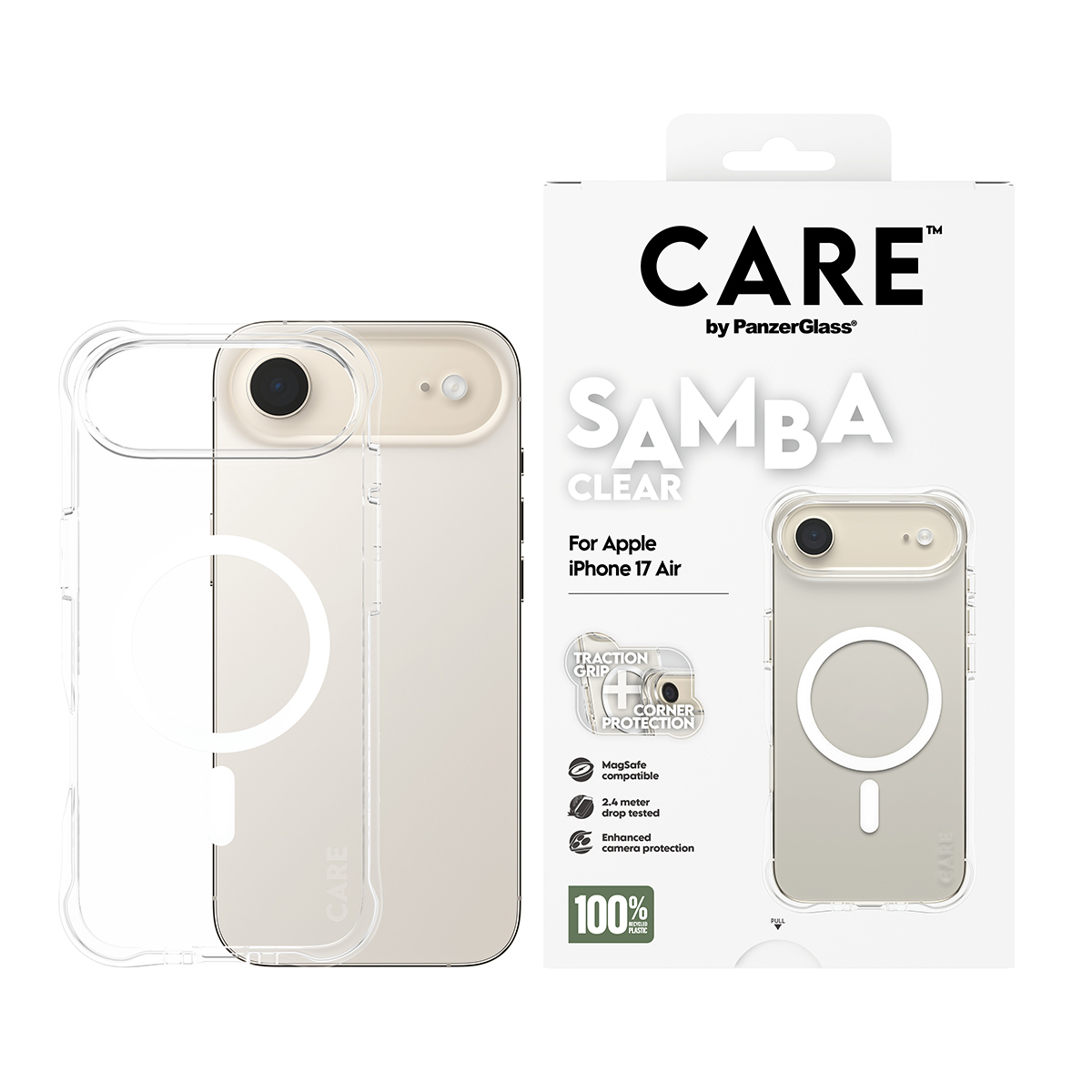 PanzerGlass CARE by � Fashionable Case Samba Transparent w. White MagSafe iPhone 17 Air custodia per cellulare Cover Trasparente