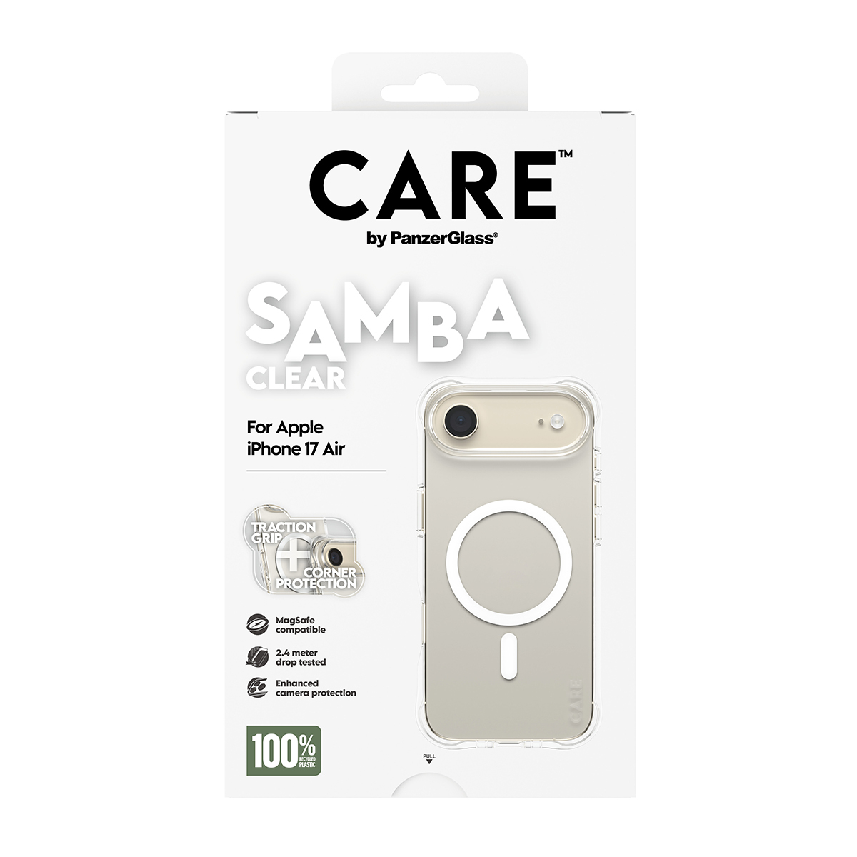 PanzerGlass CARE by � Fashionable Case Samba Transparent w. White MagSafe iPhone 17 Air custodia per cellulare Cover Trasparente