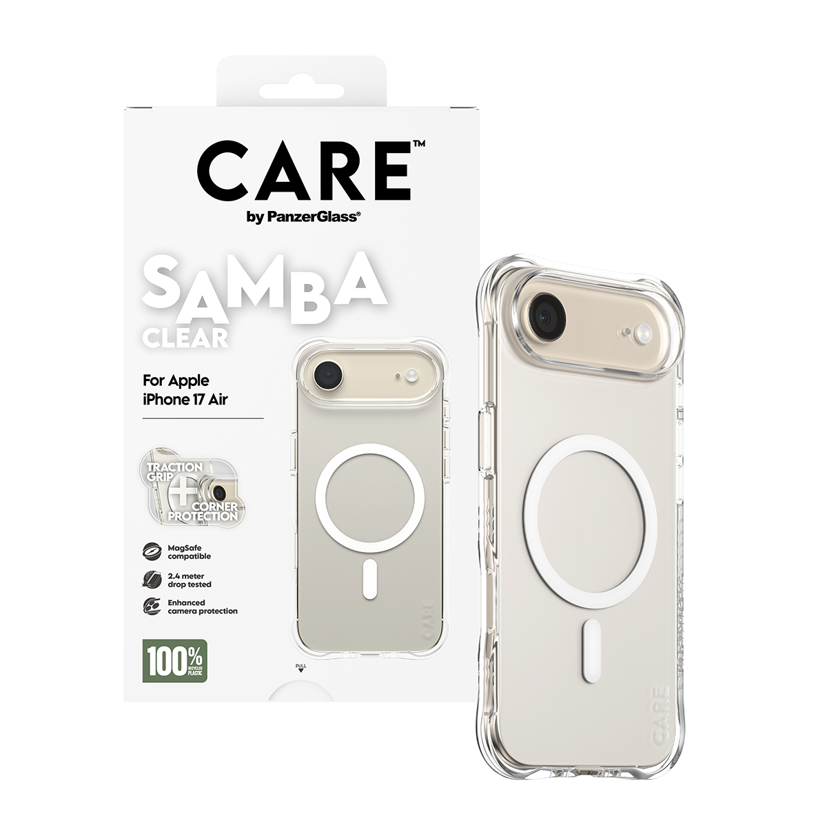 PanzerGlass CARE by � Fashionable Case Samba Transparent w. White MagSafe iPhone 17 Air custodia per cellulare Cover Trasparente