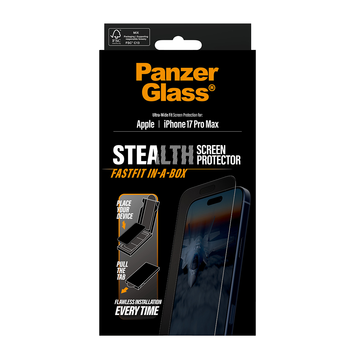 PanzerGlass Stealth Screen Protector w. black Frame iPhone 17 Pro Max