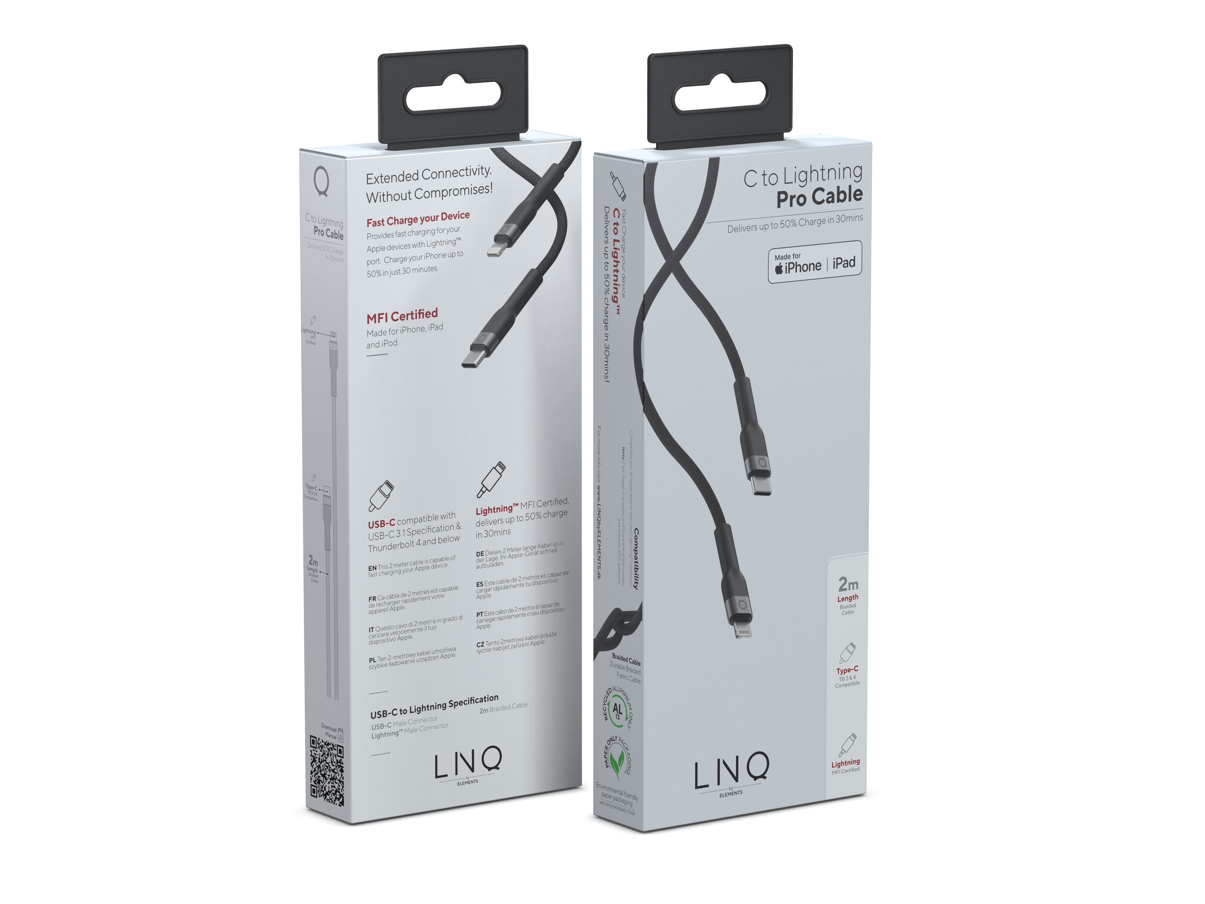 LINQ byELEMENTS LQ48031 cble de tlphone portable Noir 2 m USB C Lightning