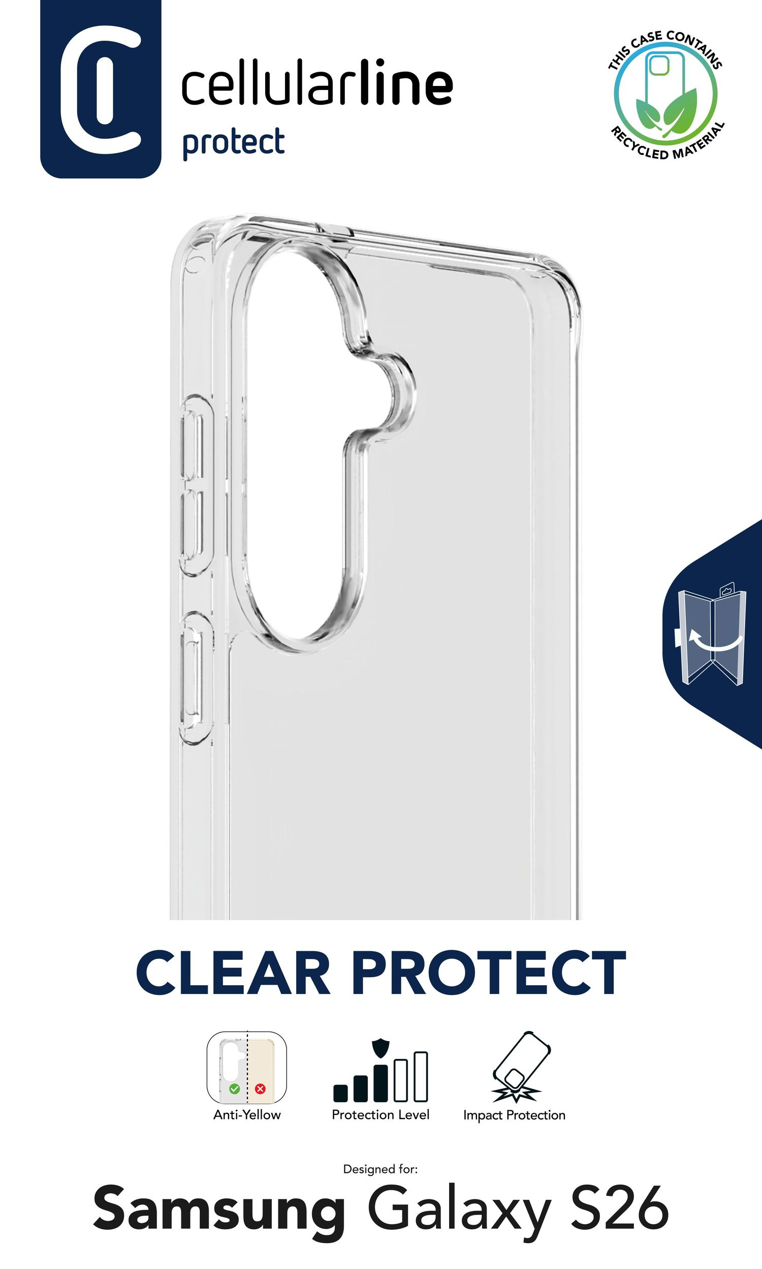Cellularline Clear Protect - Galaxy S26 Coque rigide avec bords en caoutchouc