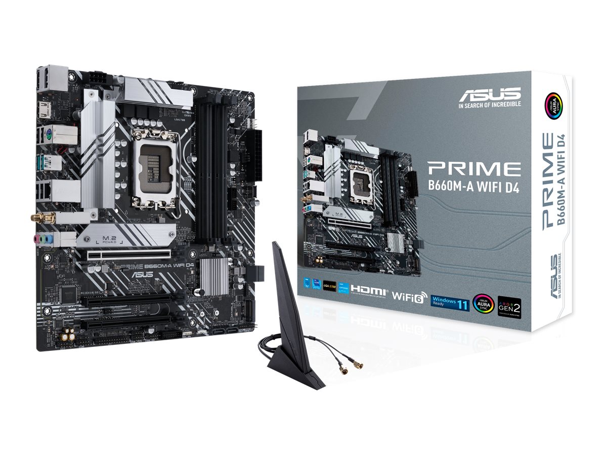 ASUS PRIME B660M-A WIFI D4 - Motherboard - micro ATX - LGA1700-Sockel - B660 Chipsatz - USB-C Gen1, USB 3.2 Gen 1, USB 3.2 Gen 2 - Gigabit LAN, Wi-Fi, Bluetooth - Onboard-Grafik (CPU erforderlich)