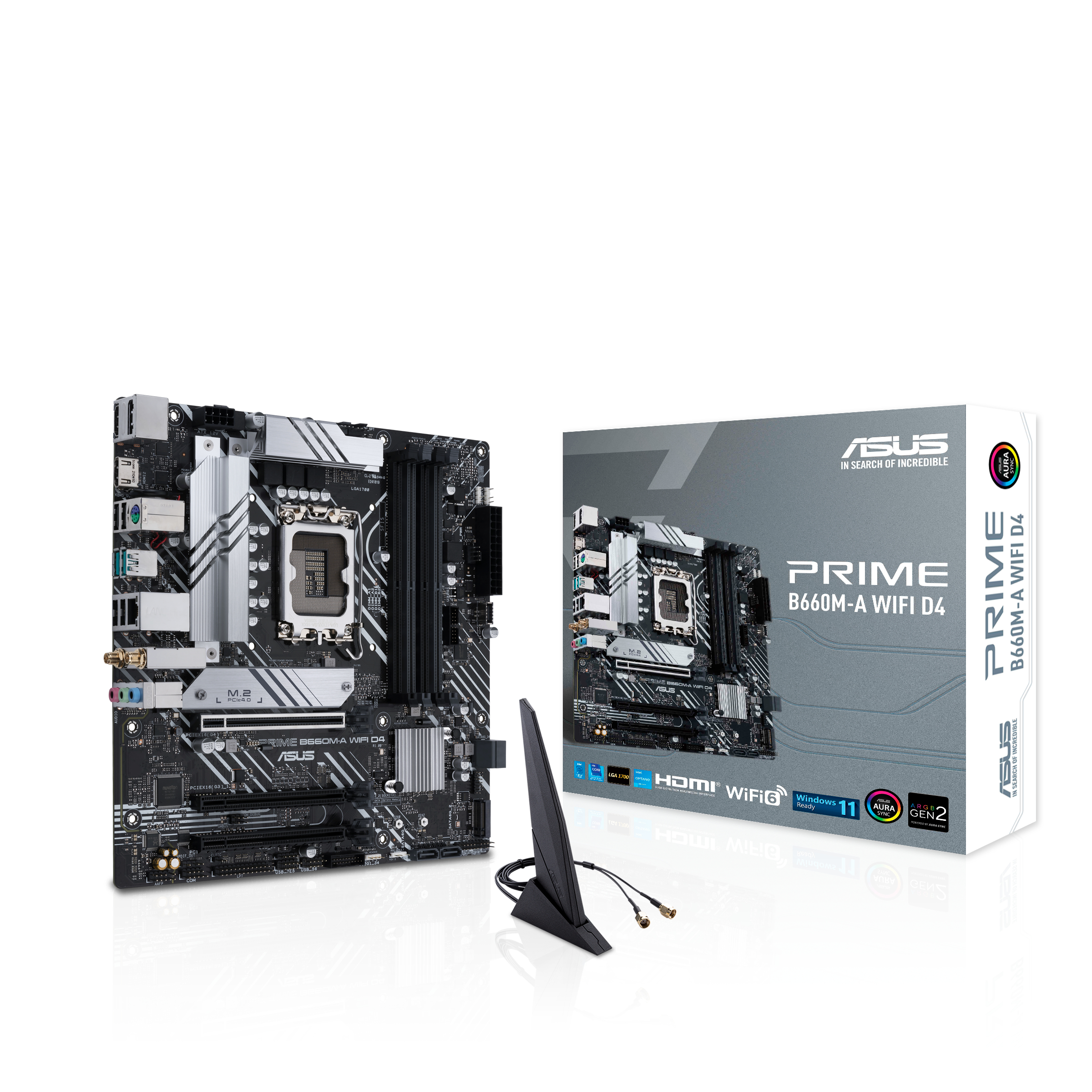 ASUS PRIME B660M-A WIFI D4 - Motherboard - micro ATX - LGA1700-Sockel - B660 Chipsatz - USB-C Gen1, USB 3.2 Gen 1, USB 3.2 Gen 2 - Gigabit LAN, Wi-Fi, Bluetooth - Onboard-Grafik (CPU erforderlich)