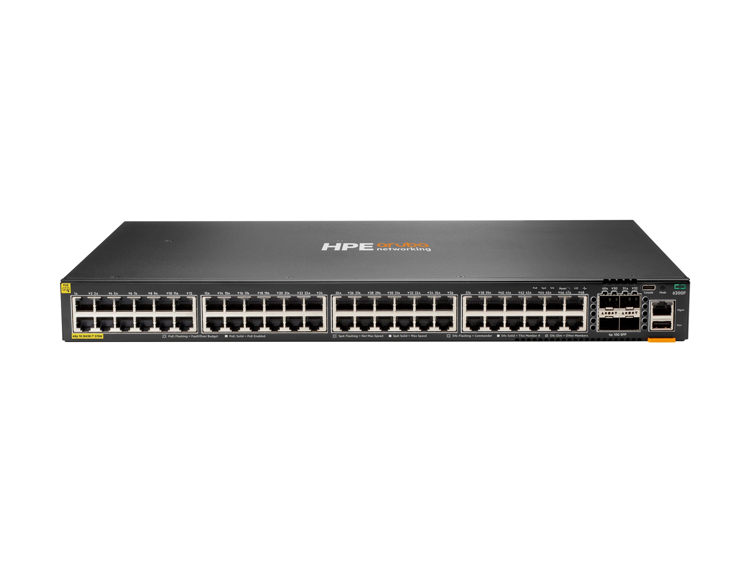 HPE Aruba 6200F 48G Class4 PoE 4SFP+ 370W Switch - Switch - max. Stapelentfernung 10 km - L3 - managed - 48 x 10/100/1000 (PoE+)