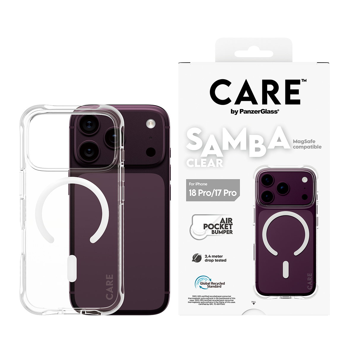 PanzerGlass CARE by � Samba Case Transparent w. White MagSafe iPhone 2026 Pro | 17 Pro coque de protection pour t�l�phones portables Housse