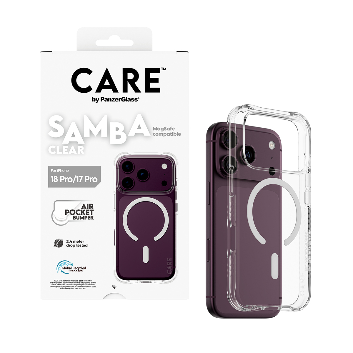 PanzerGlass CARE by � Samba Case Transparent w. White MagSafe iPhone 2026 Pro | 17 Pro coque de protection pour t�l�phones portables Housse