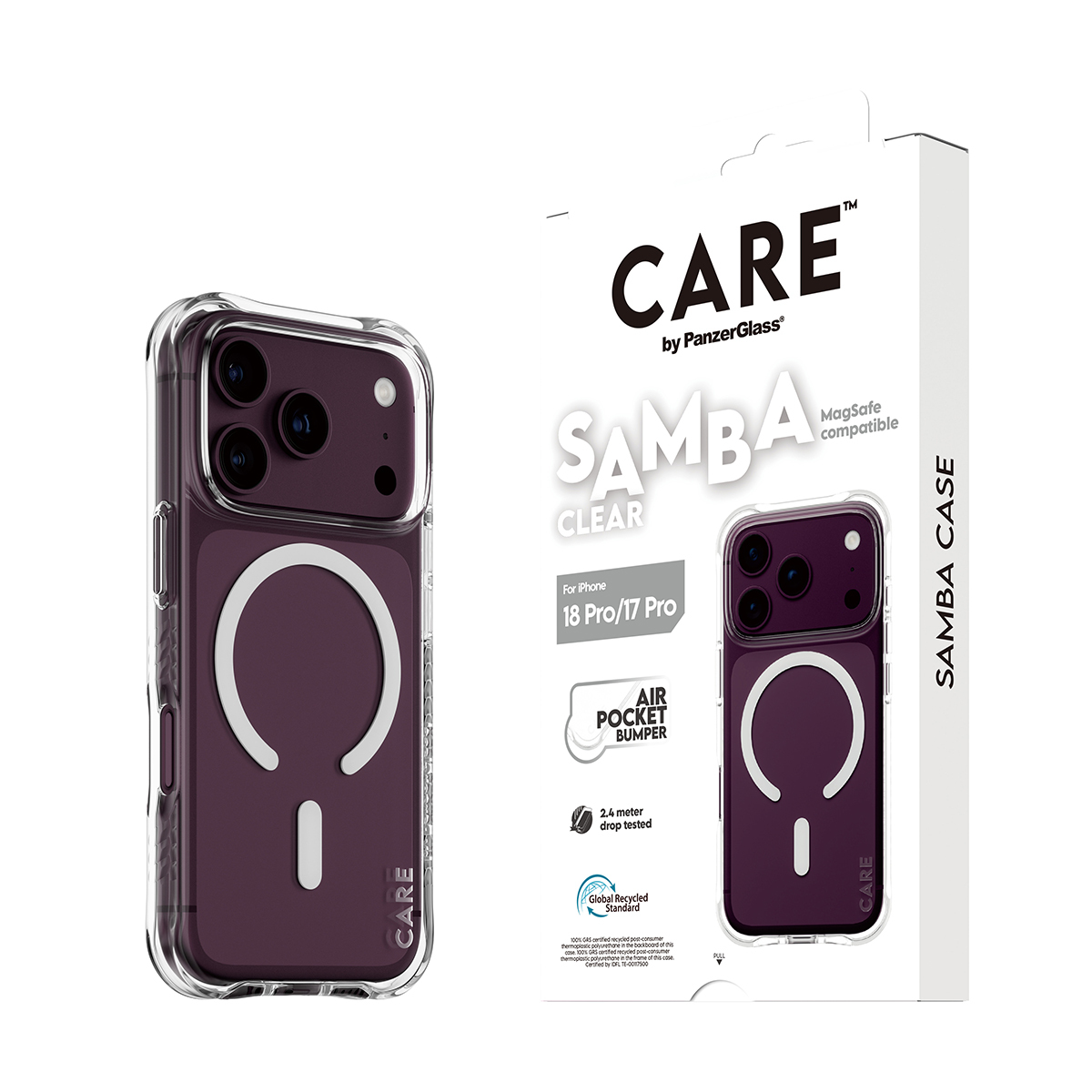 PanzerGlass CARE by � Samba Case Transparent w. White MagSafe iPhone 2026 Pro | 17 Pro coque de protection pour t�l�phones portables Housse