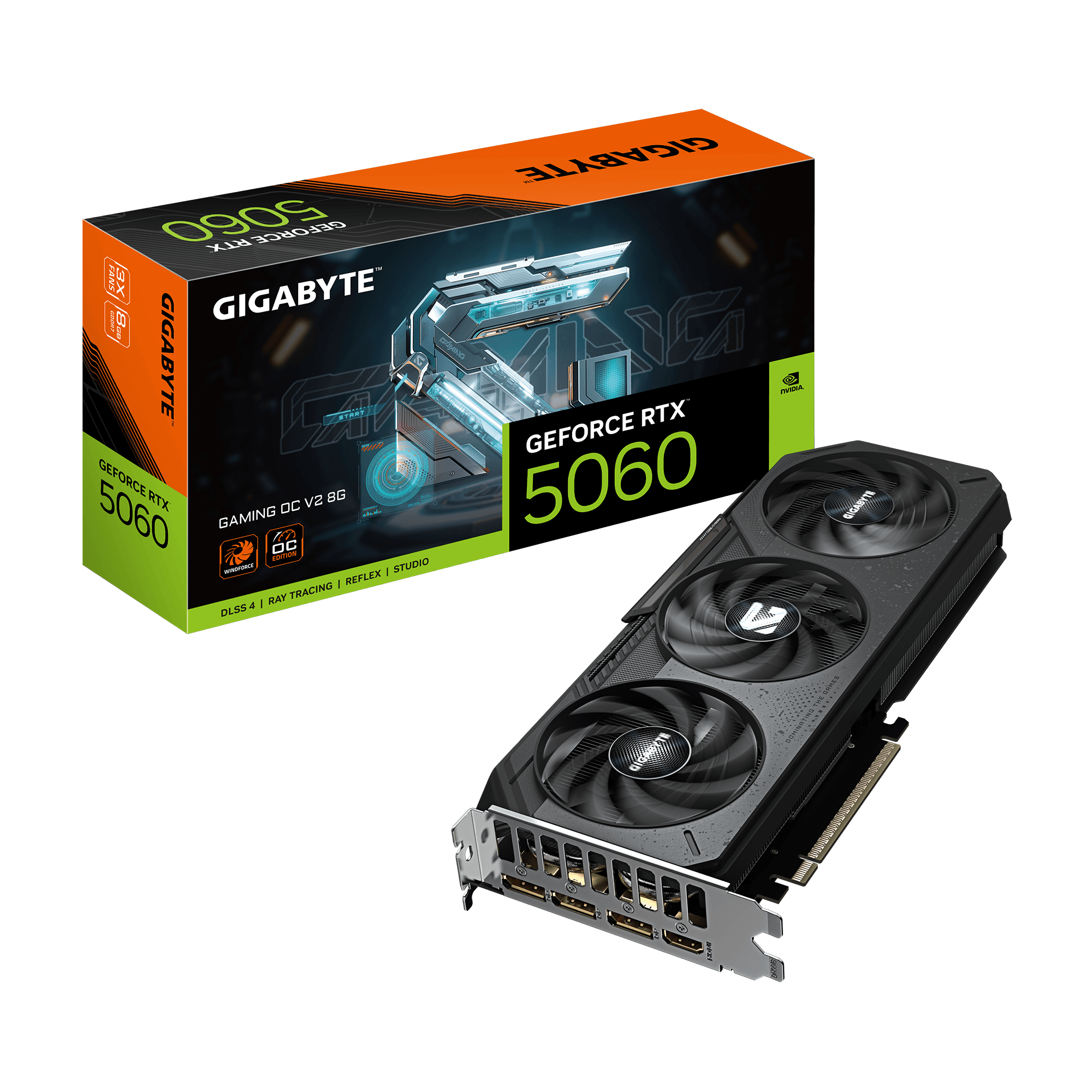 GIGABYTE GeForce RTX 5060 GAMING OC V2 8G Carte graphique, 8GB GDDR7, 128bit, PCI-E 5.0, 2602 MHz Core Clock, 3 � DisplayPort, 1 � HDMI, DLSS 4, GV-N5060GAMING OC V2-8GD