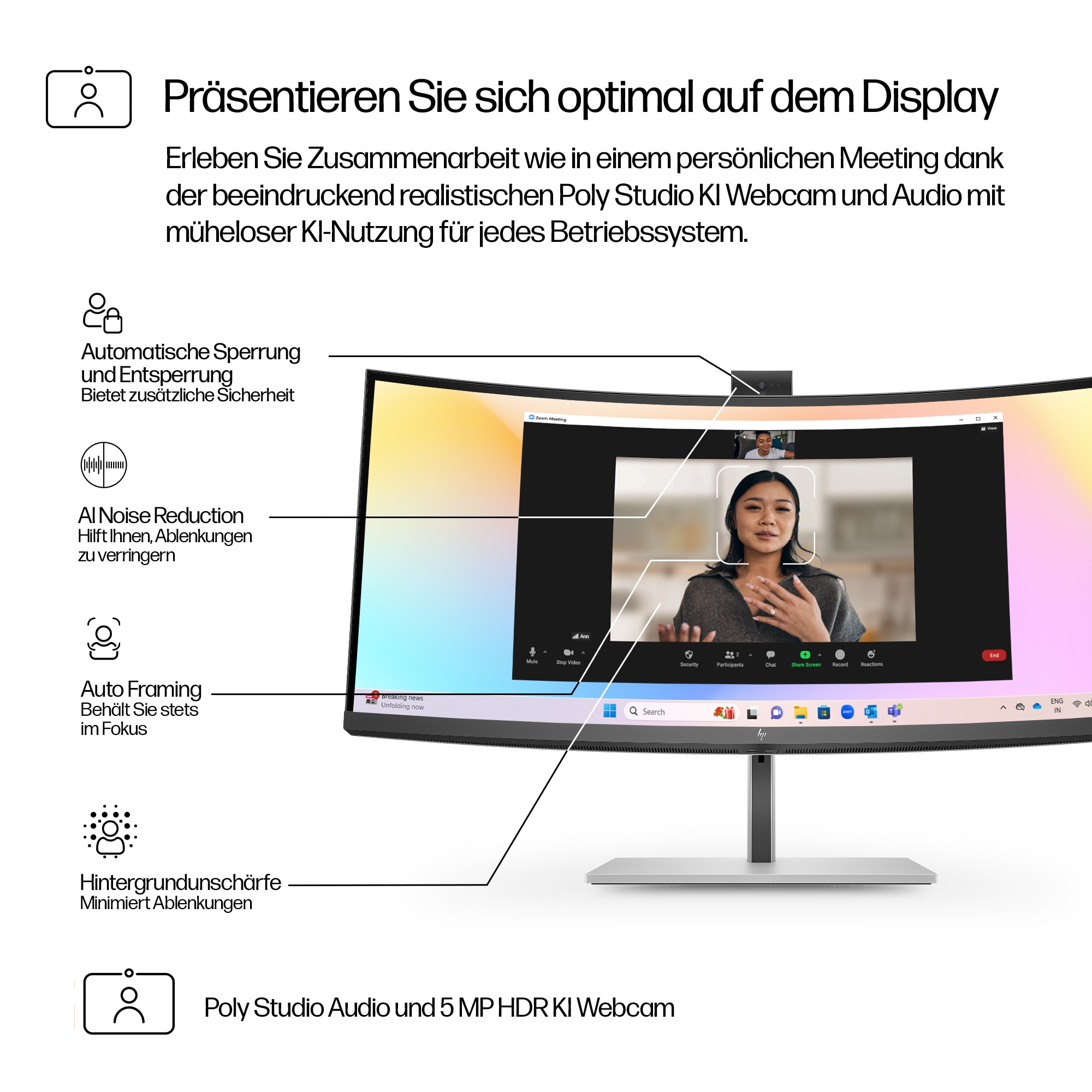 HP Monitor de videoconferencia WQHD Pro de la serie 7 de 34 pulgadas: 734pm sin PVC