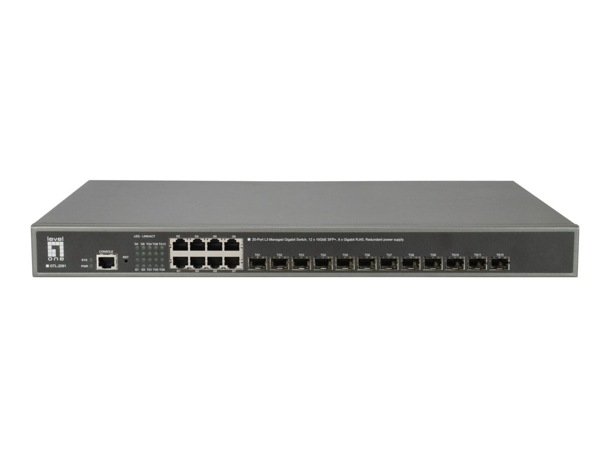 LevelOne GTL-2091 - Switch - L3 - managed - 12 x 10 Gigabit SFP+ + 8 x 10/100/1000