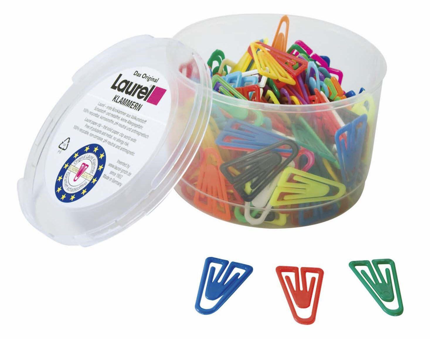 LAUREL Briefklammer 35mm Kunststoff sortiert Packung 200 St�ck