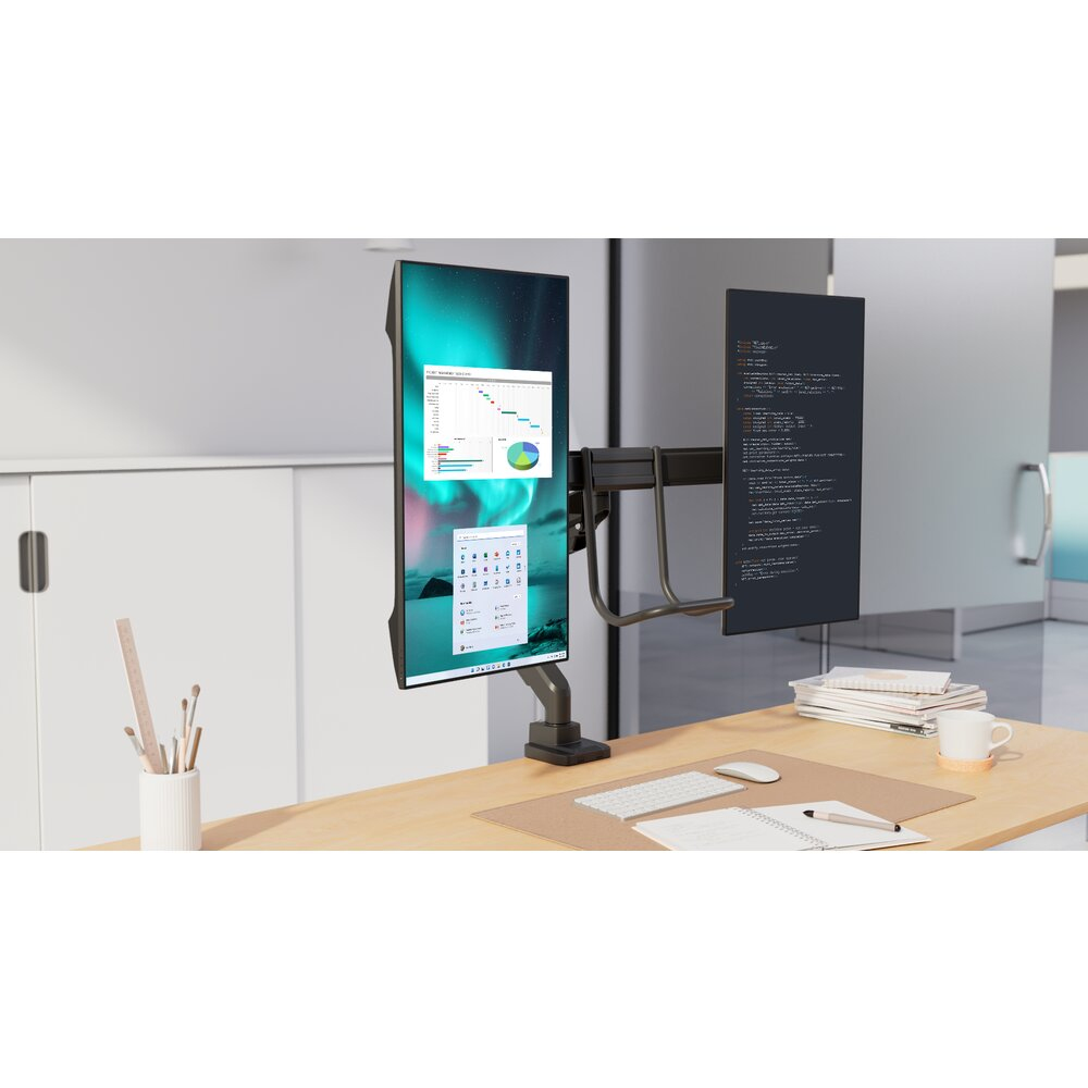 Kensington SmartFit - Befestigungskit (Querstange, Griff, horizontale Schiene) - einstellbarer Arm - f�r 2 Monitore - Gasdruckfeder - Aluminium, Kunststoff, Stahl - Space-grau - Bildschirmgr��e: 81.3 cm (32)