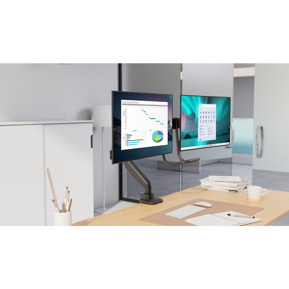 Kensington SmartFit - Befestigungskit (Querstange, Griff, horizontale Schiene) - einstellbarer Arm - f�r 2 Monitore - Gasdruckfeder - Aluminium, Kunststoff, Stahl - Space-grau - Bildschirmgr��e: 81.3 cm (32)