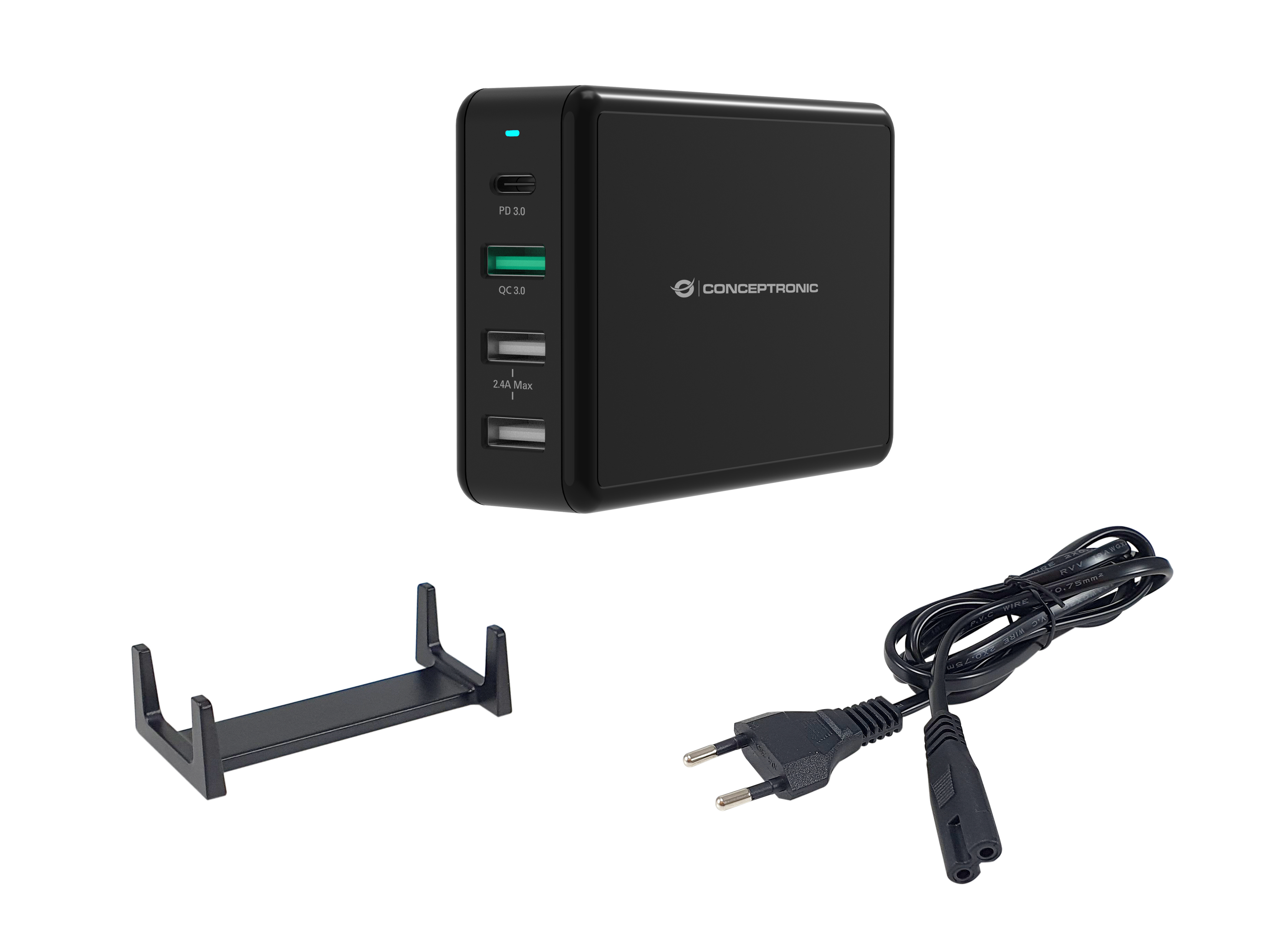 Conceptronic OZUL 4-Port 65W USB-PD Desktop-Ladegert - Drinnen - AC - 5 V - Schwarz