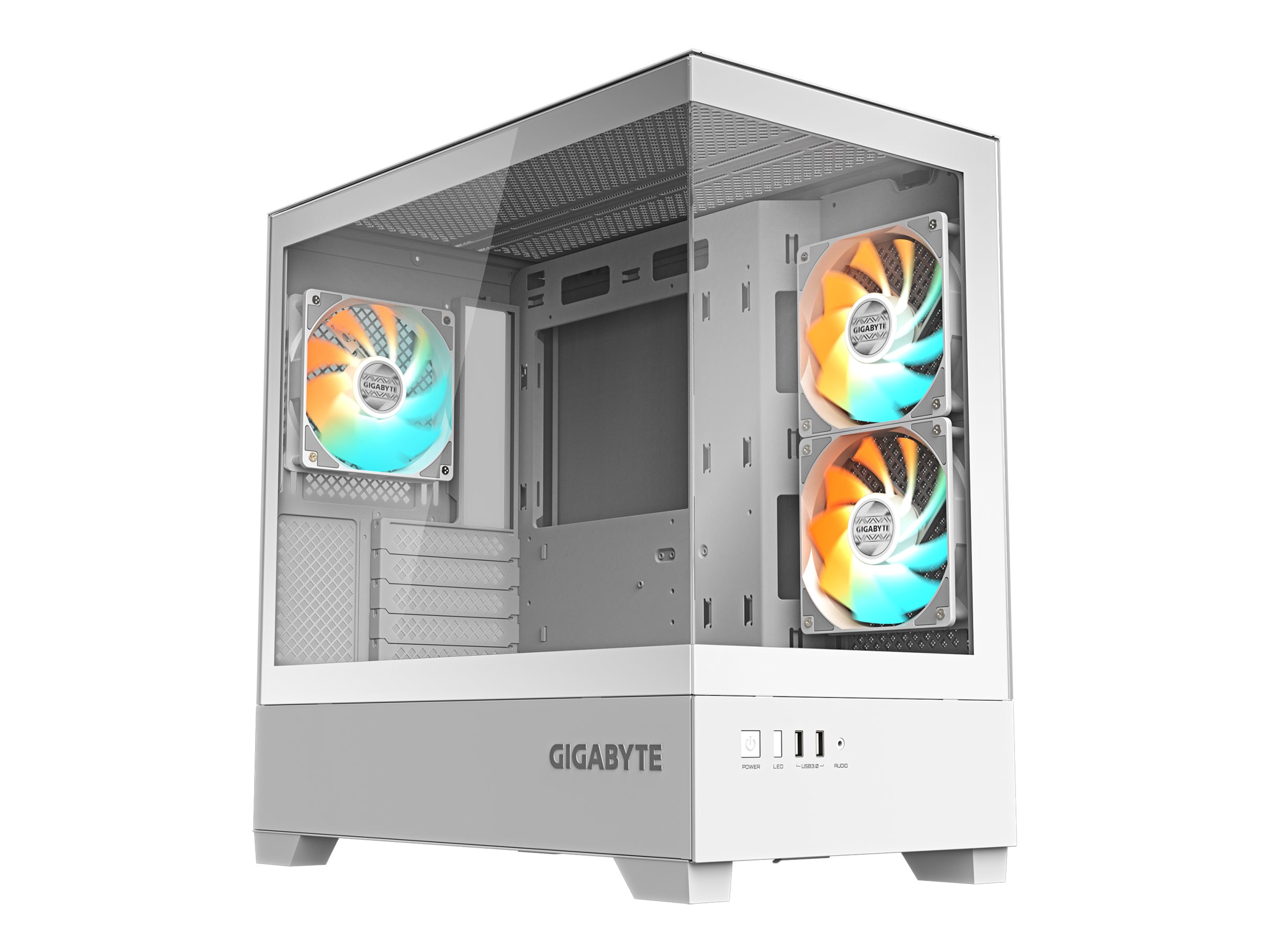 GIGABYTE C201 PANORAMIC ICE Case per PC Mid Tower, m-ATX, supporto radiatore da 360 mm, 3 ventole preinstallate, USB 3.0, supporto RGB Fusion
