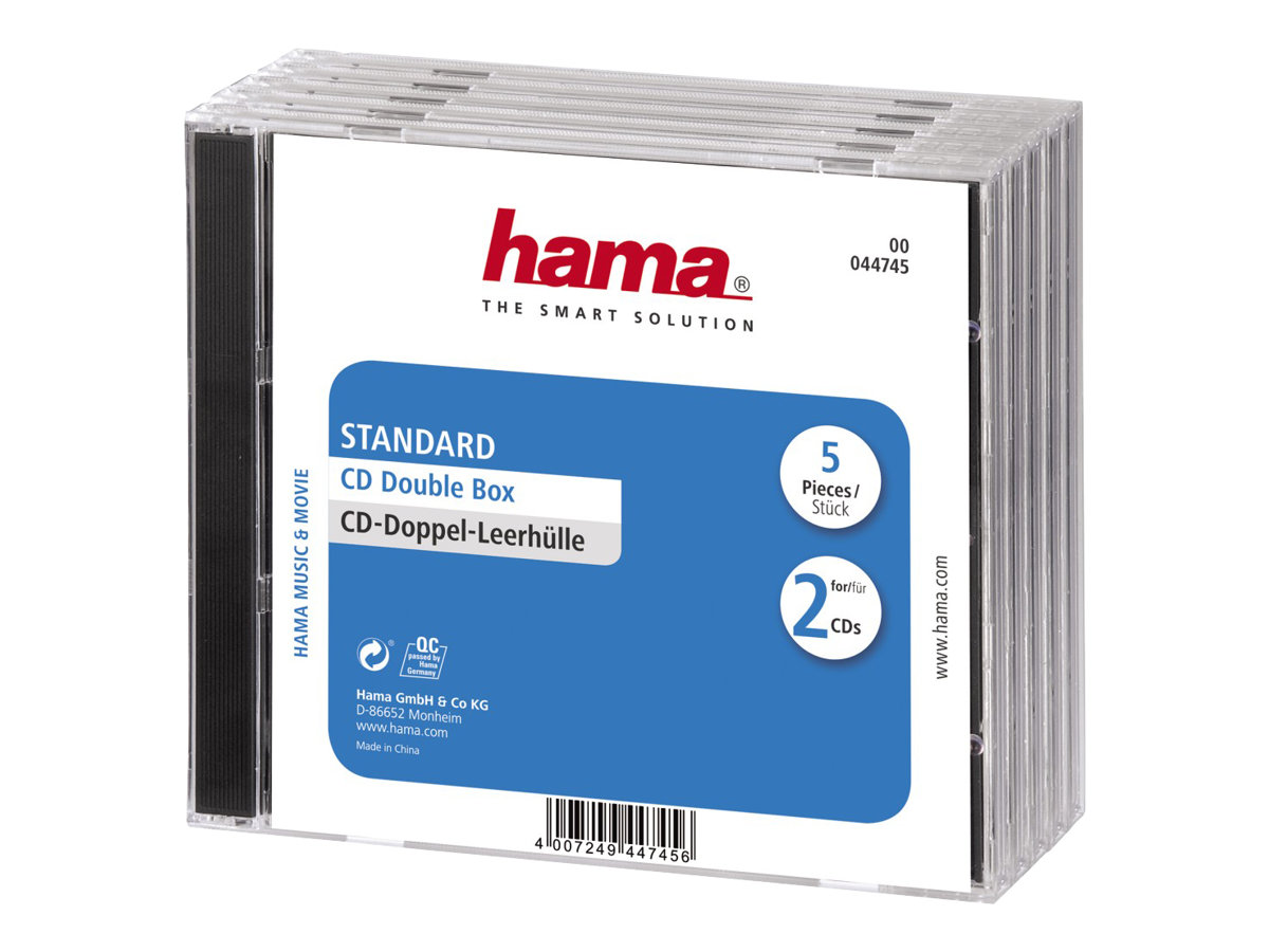 Hama CD Double Jewel Case Standard - Beh�lter CD-Aufbewahrung - Kapazit�t: 2 CD - durchsichtig (Packung mit 5)