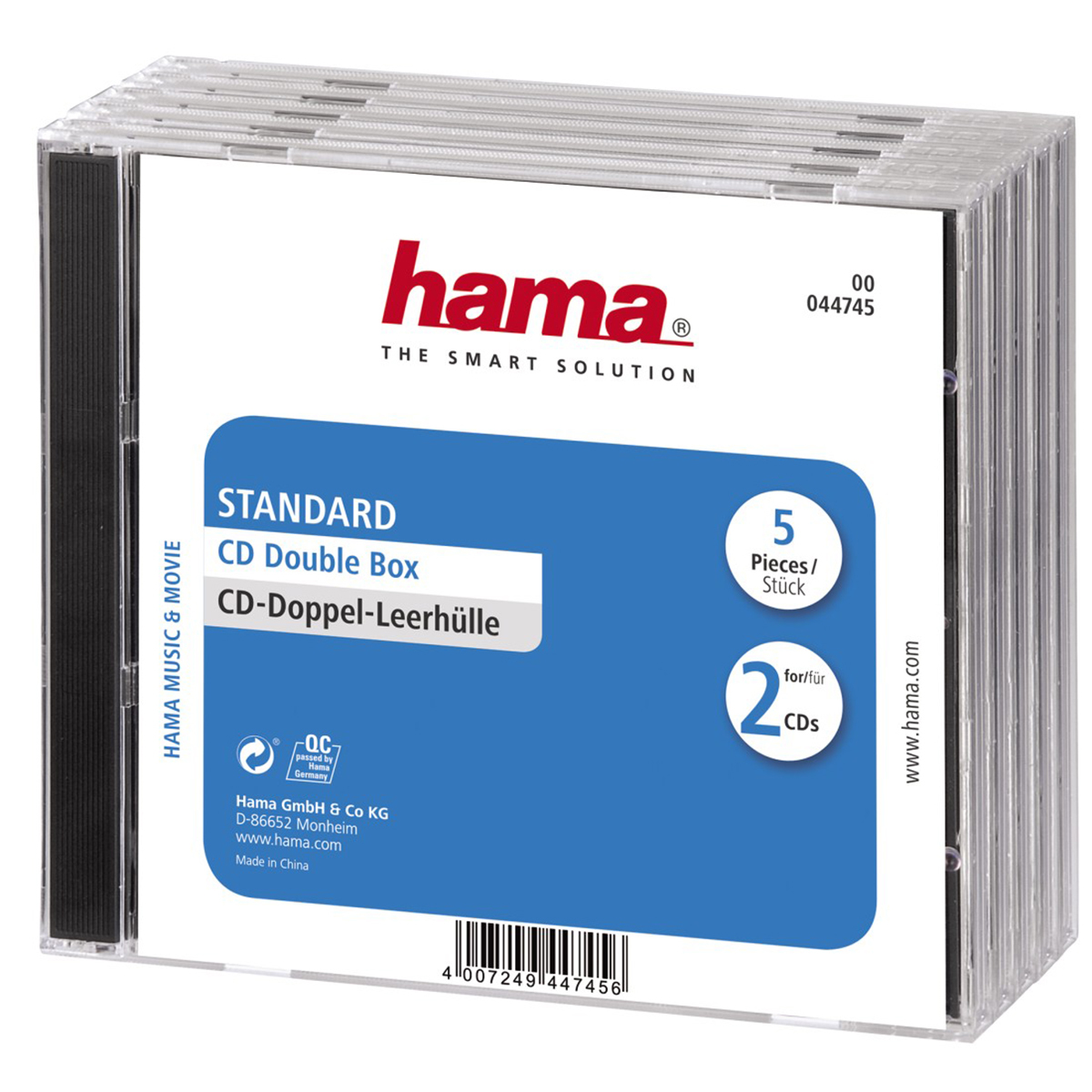 Hama CD Double Jewel Case Standard - Beh�lter CD-Aufbewahrung - Kapazit�t: 2 CD - durchsichtig (Packung mit 5)